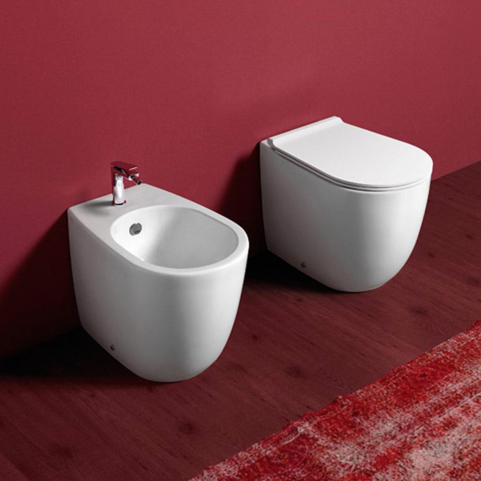 Sanitari filomuro da 56 cm: wc filomuro traslato + bidet + sedile - Vignoni di Simas