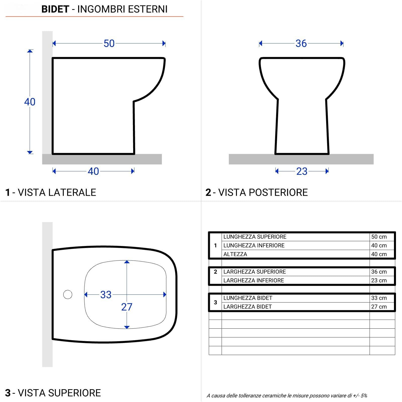 Sanitari in ceramica filomuro wc e bidet con copriwc - Proven