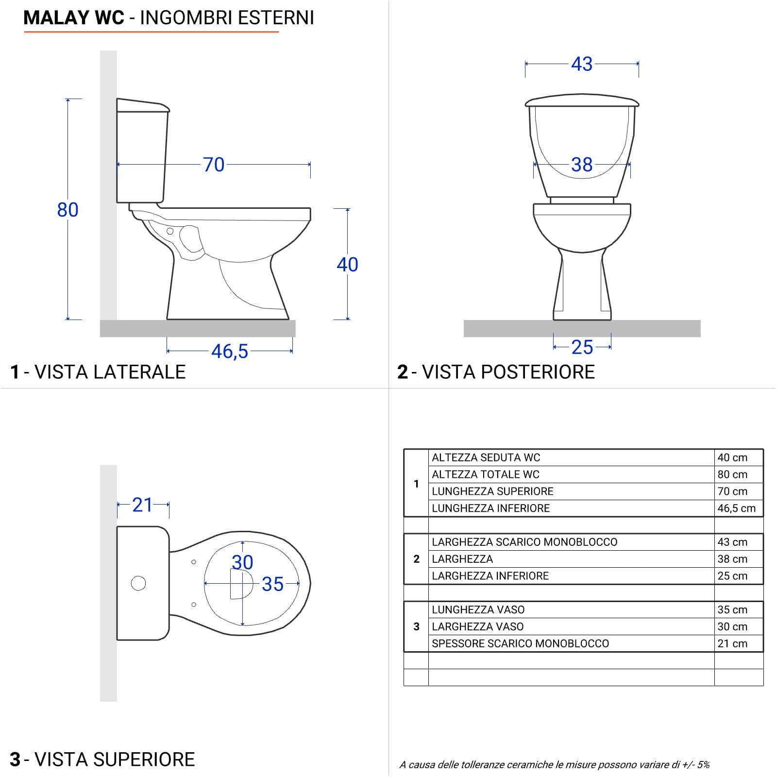 Sanitari monoblocco con scarico a terra e sedile bianco - Malay