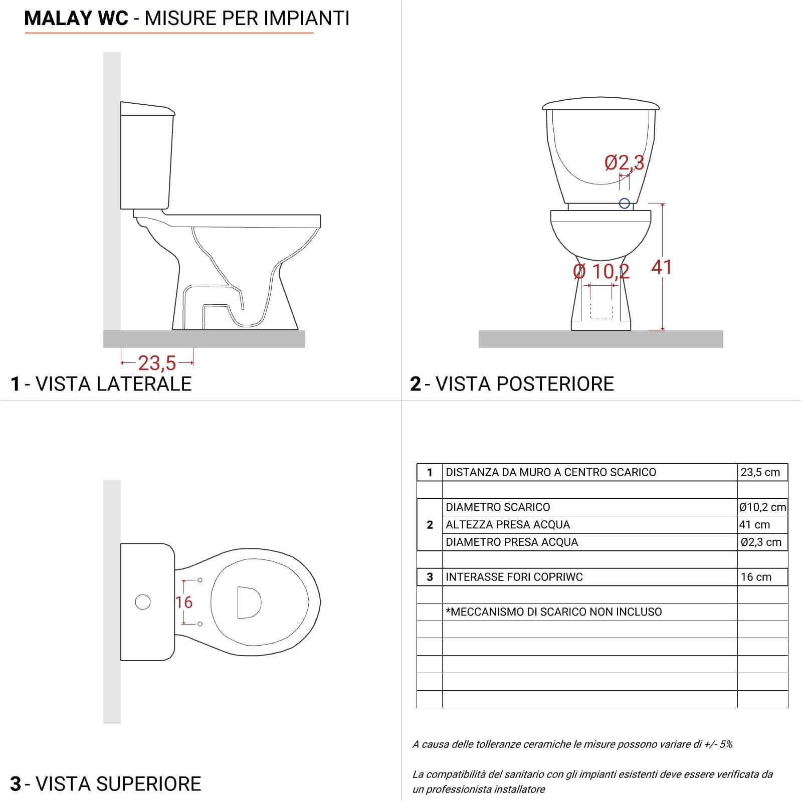 Sanitari monoblocco con scarico a terra e sedile bianco - Malay