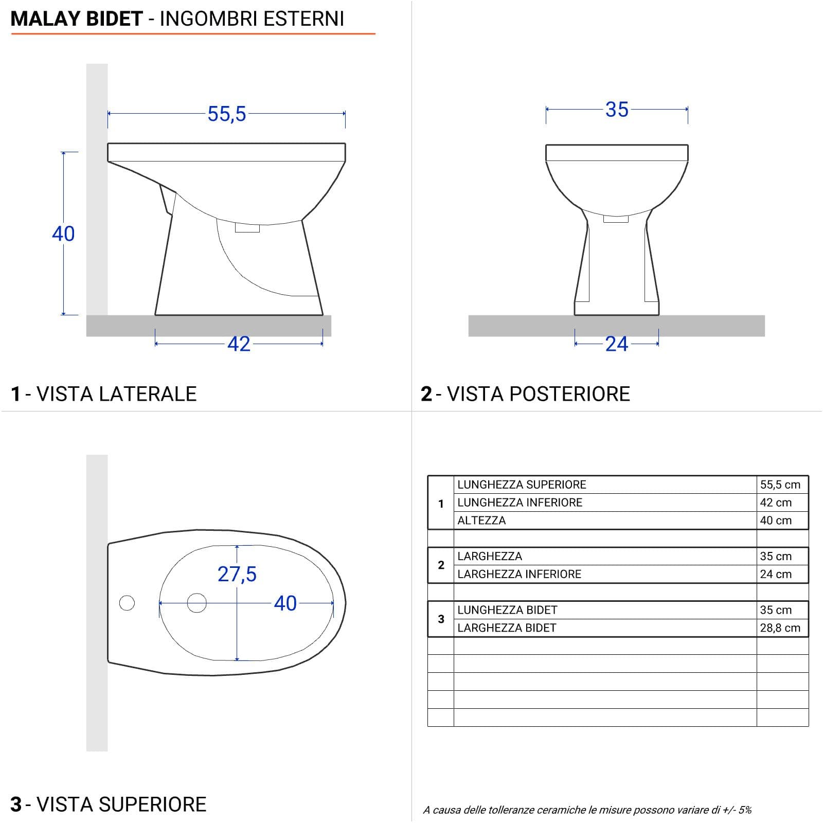 Sanitari monoblocco con scarico a terra e sedile bianco - Malay