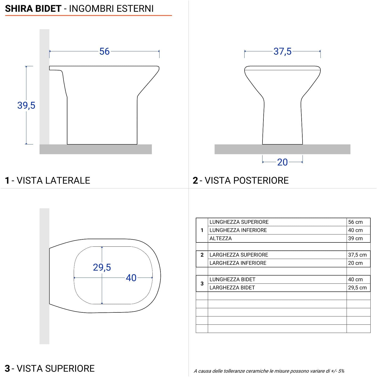 Sanitari monoblocco in ceramica vaso completo di cassetta e bidet - Shira