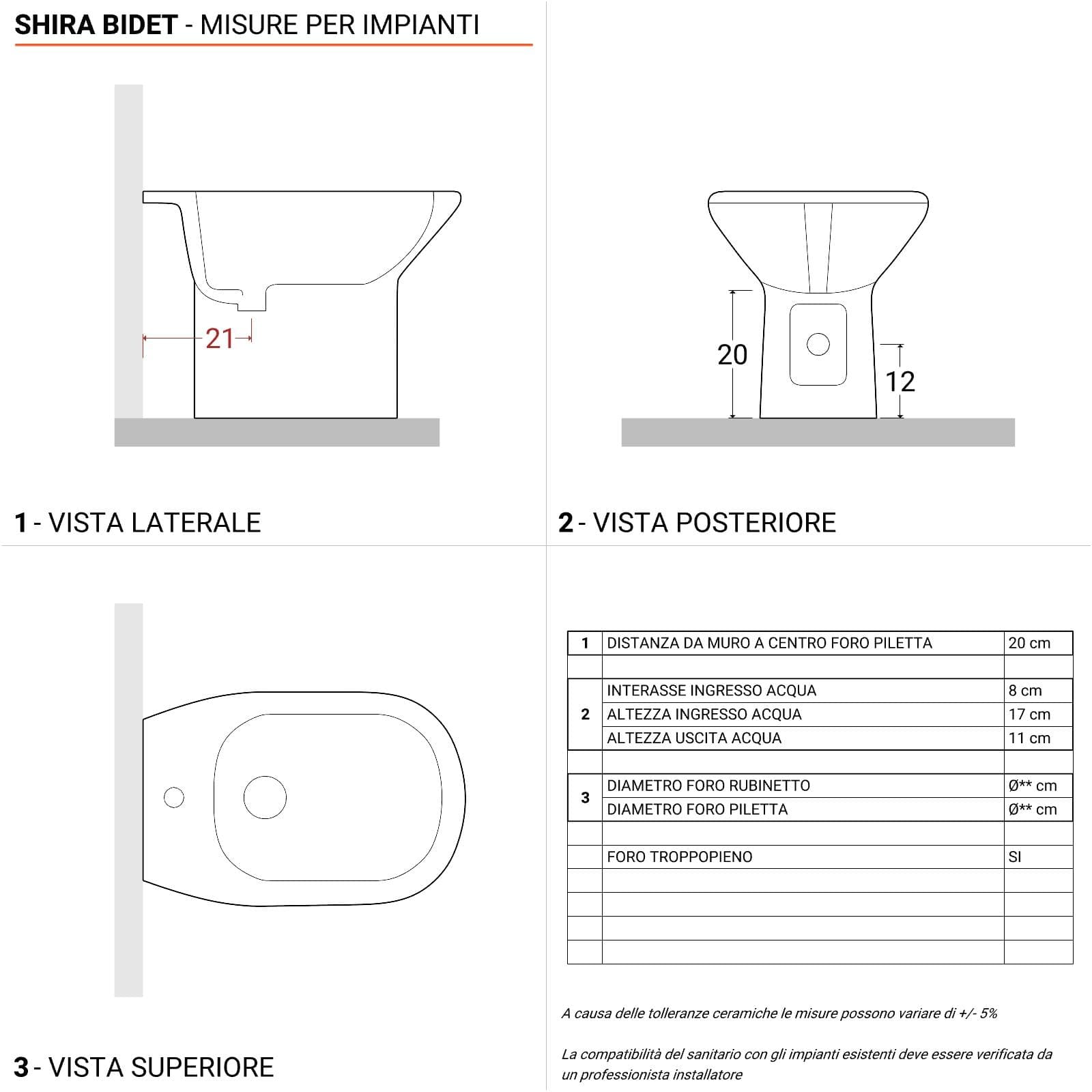 Sanitari monoblocco in ceramica vaso completo di cassetta e bidet - Shira