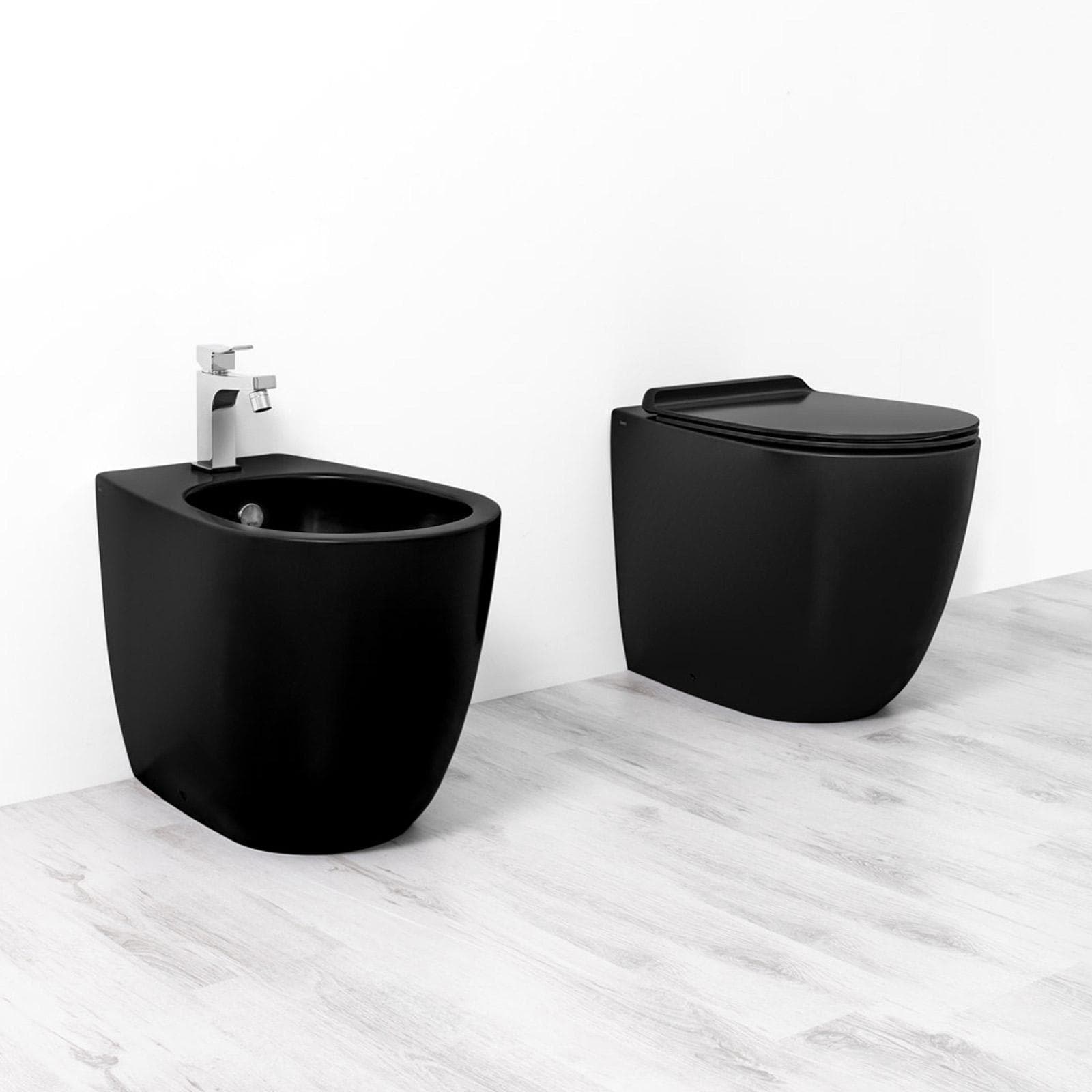 Sanitari nero opaco wc filomuro traslato + bidet + sedile - Vignoni di Simas