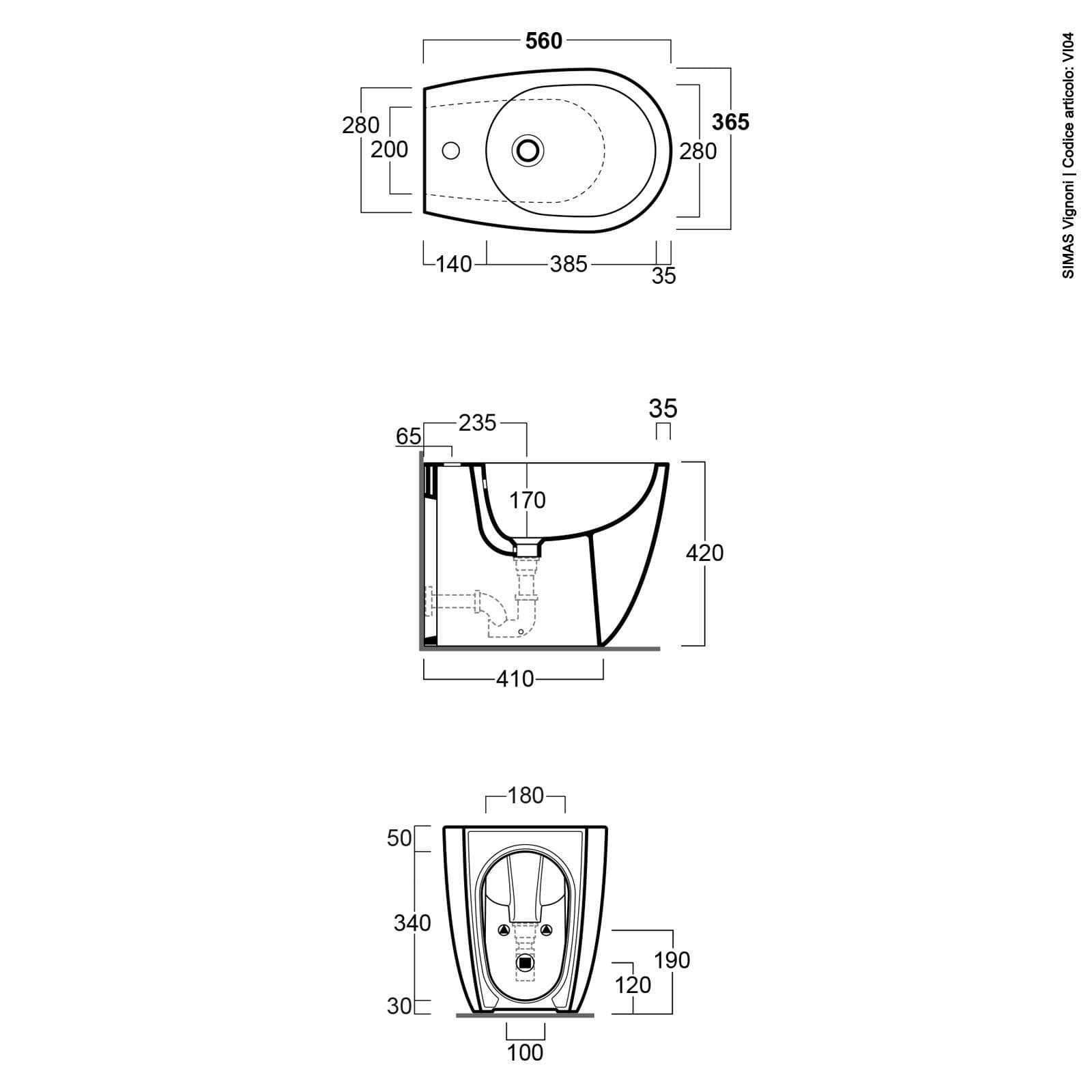 Sanitari nero opaco wc filomuro traslato + bidet + sedile - Vignoni di Simas