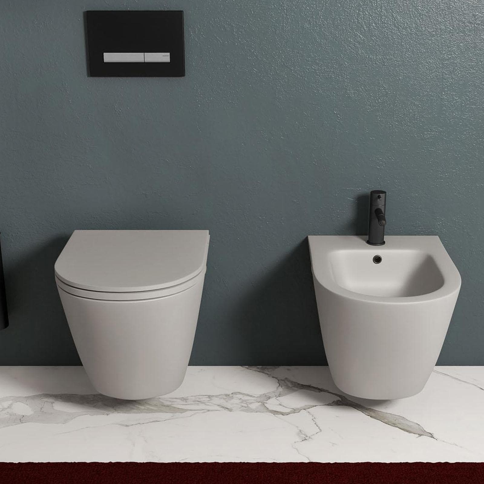 Sanitari rimless sospesi grigio opaco matt con copriwc softclose ultraslim - Nobu