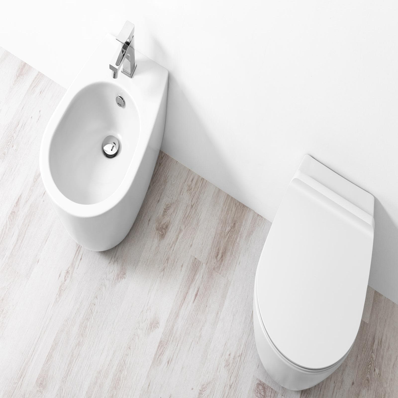 Sanitari filomuro bidet + wc traslato + sedile 56 cm color bianco opaco - Vignoni di Simas