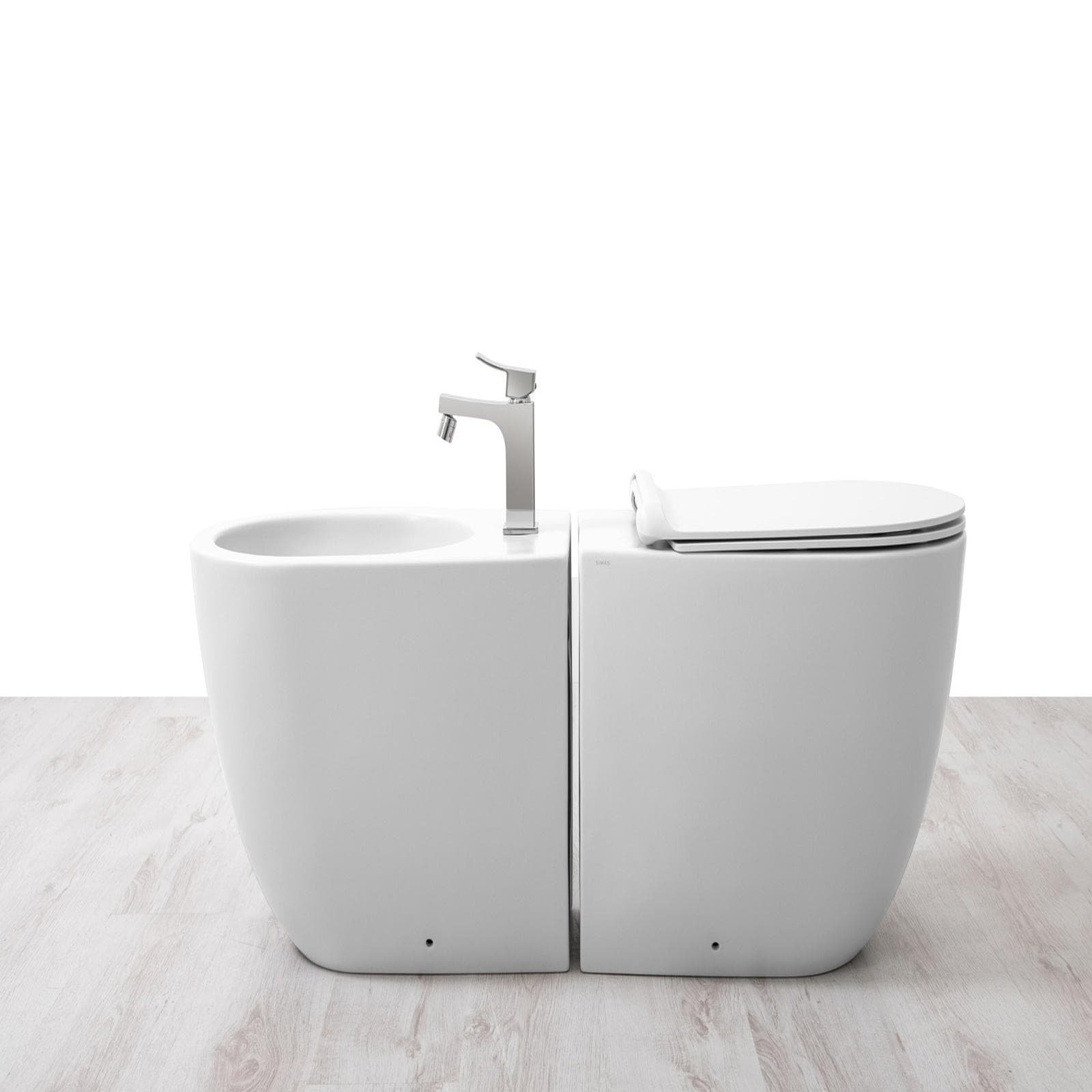 Sanitari filomuro bidet + wc traslato + sedile 56 cm color bianco opaco - Vignoni di Simas
