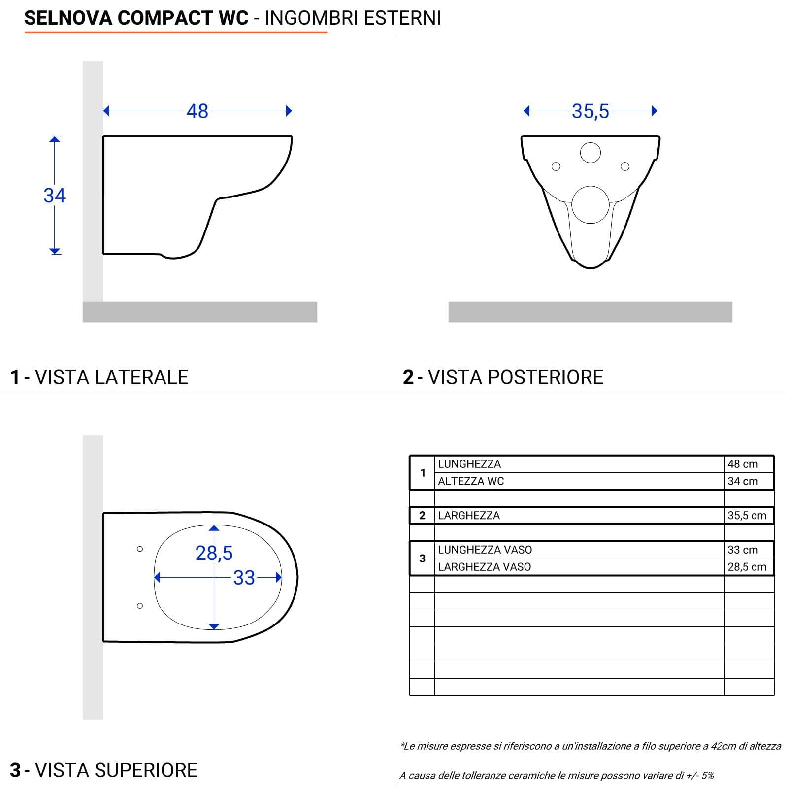 Sanitari sospesi a cacciata rimfree sedile cerniere inox Selnova Compact - Geberit