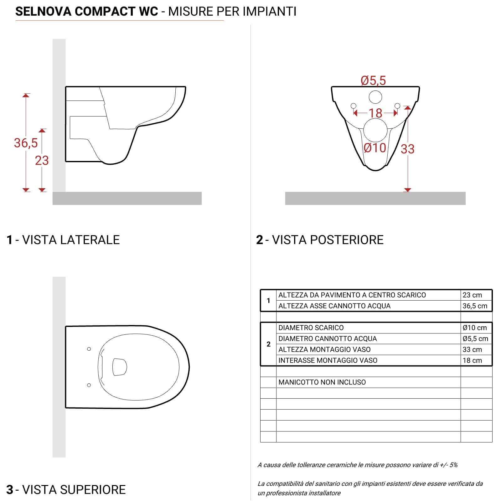Sanitari sospesi a cacciata rimfree sedile cerniere inox Selnova Compact - Geberit