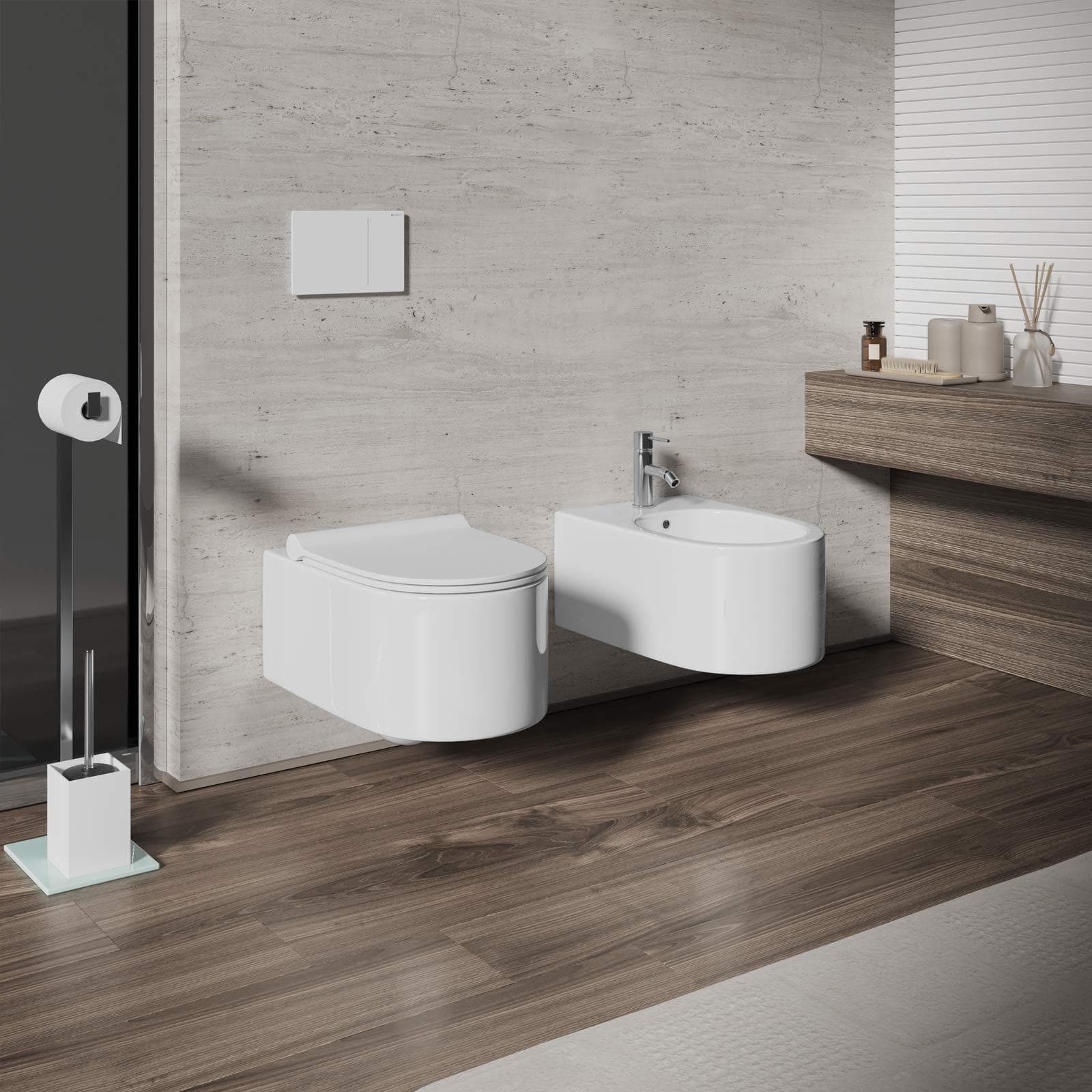Sanitari sospesi ceramica lucida Vivid con sedile softclose chiusura rallentata