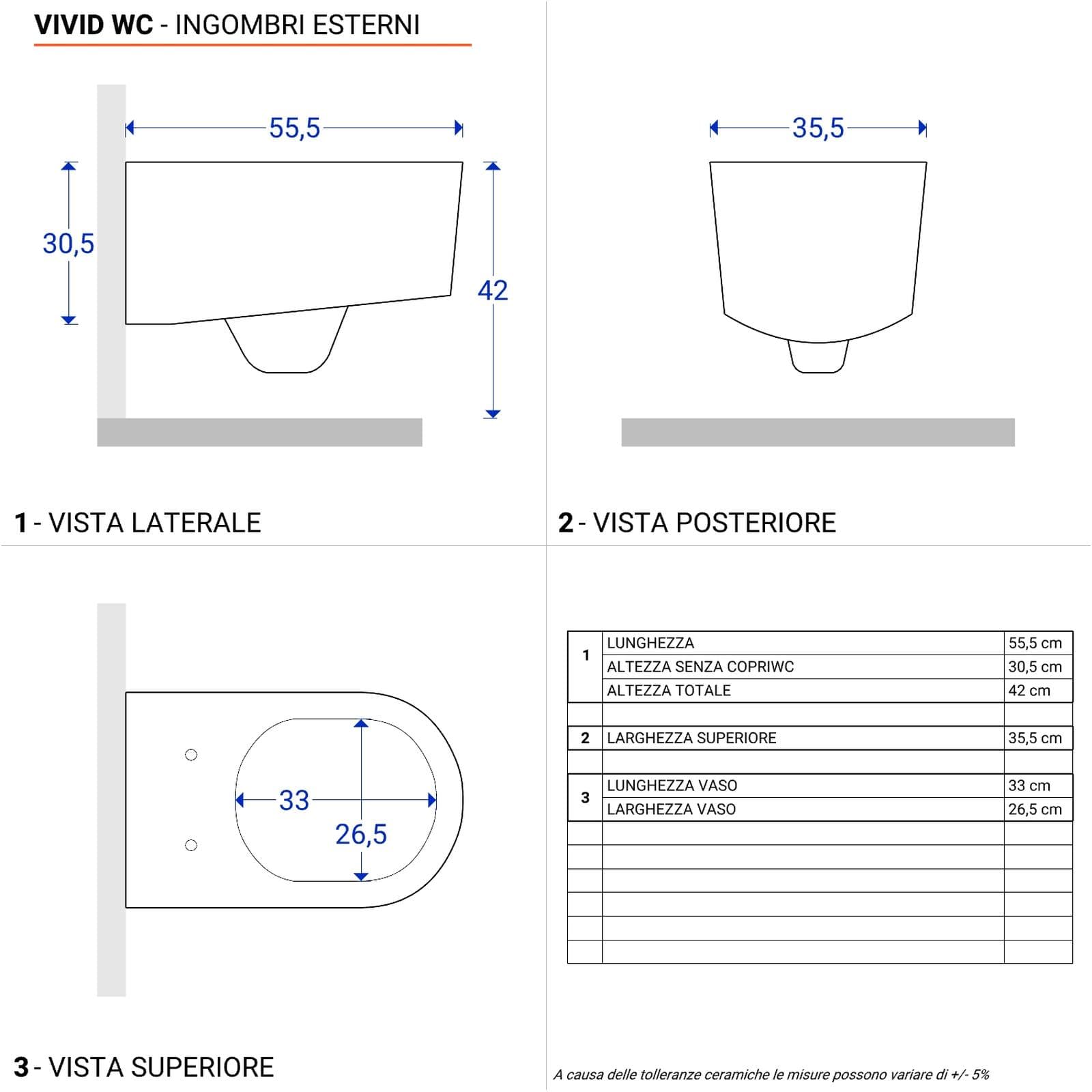 Sanitari sospesi ceramica lucida Vivid con sedile softclose chiusura rallentata