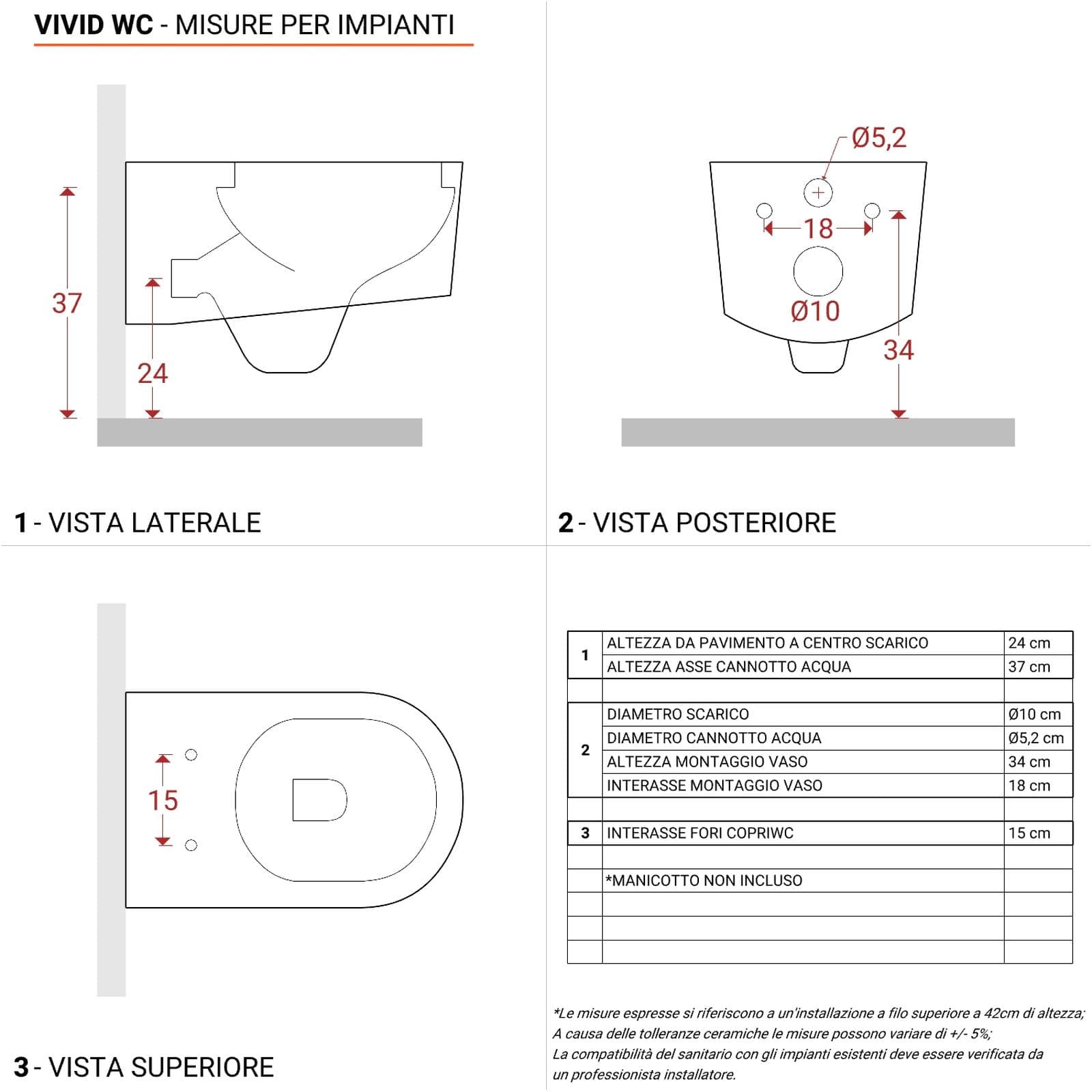 Sanitari sospesi ceramica lucida Vivid con sedile softclose chiusura rallentata