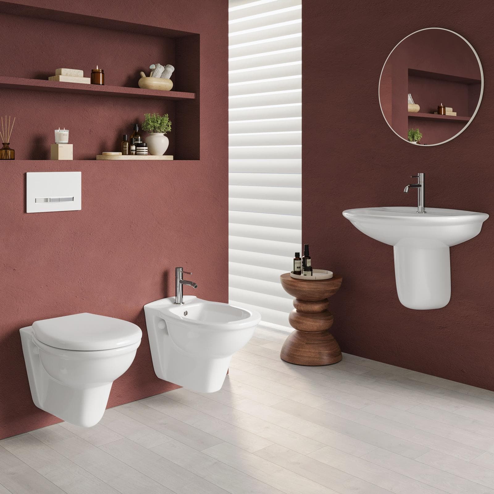 Sanitari sospesi con lavabo e semicolonna in ceramica - Perls