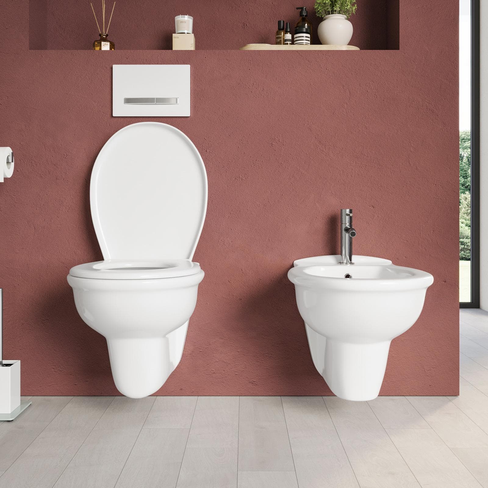 Sanitari sospesi con lavabo e semicolonna in ceramica - Perls