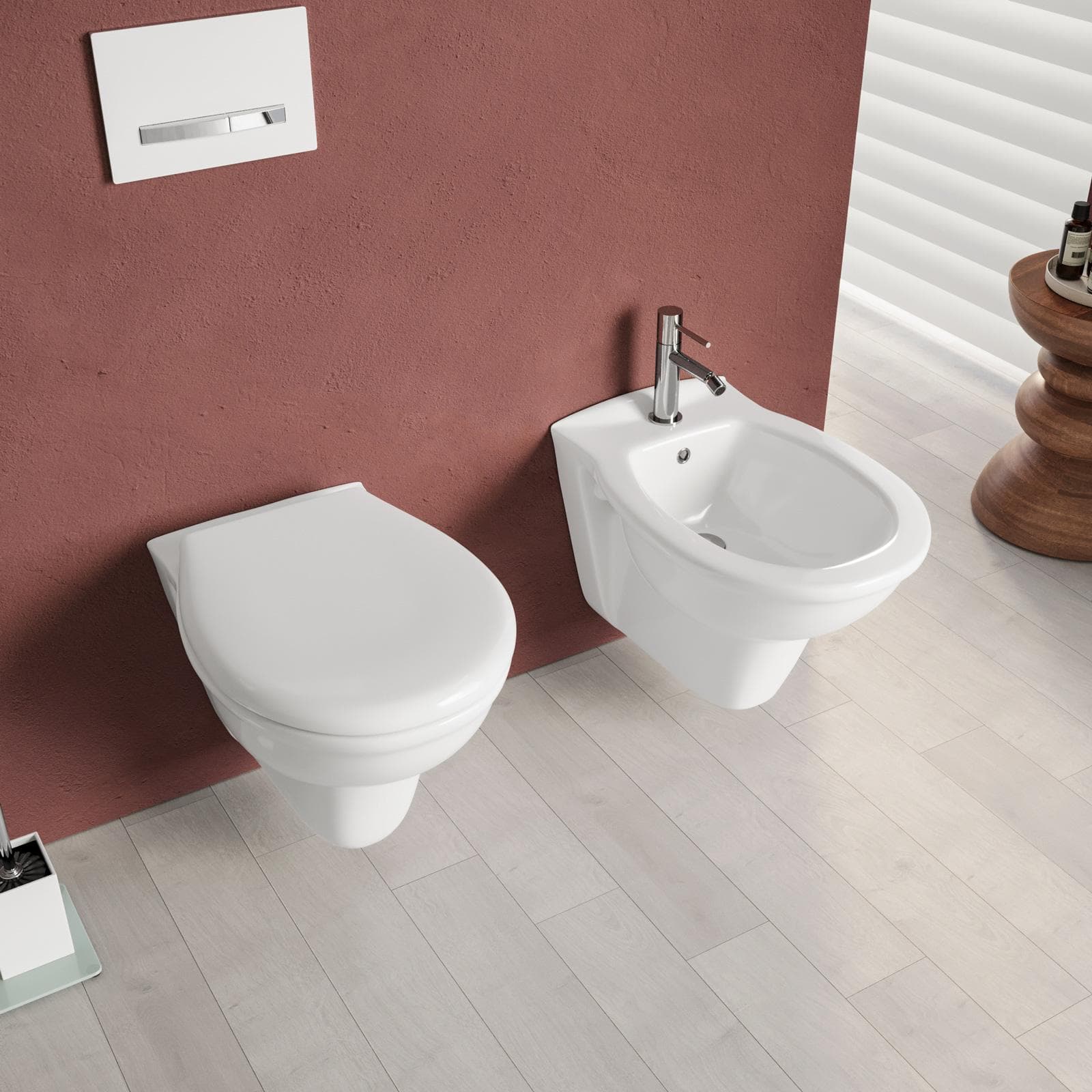 Sanitari sospesi con lavabo e semicolonna in ceramica - Perls
