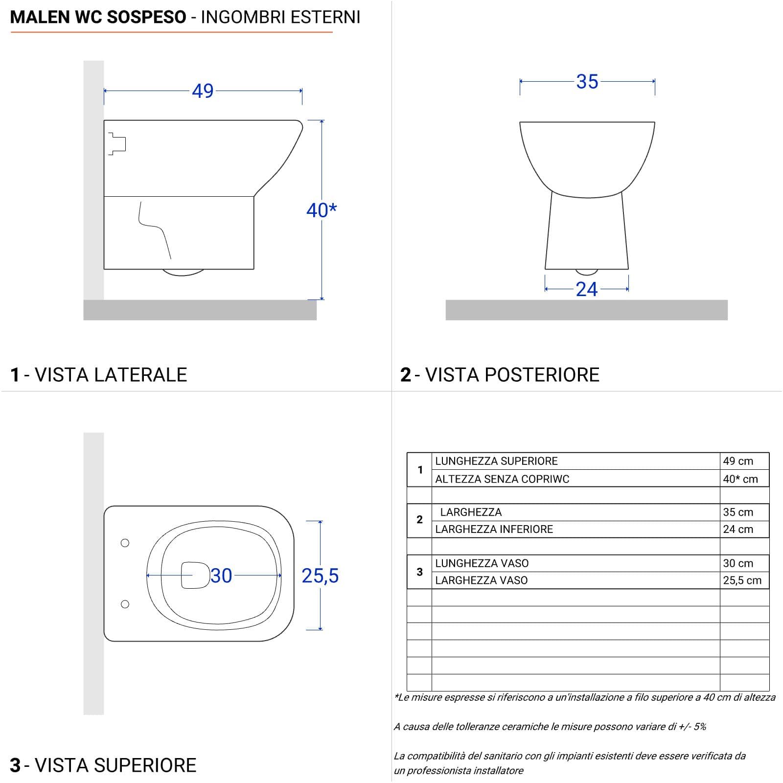 Sanitari sospesi e sedile softclose bianco - Malen