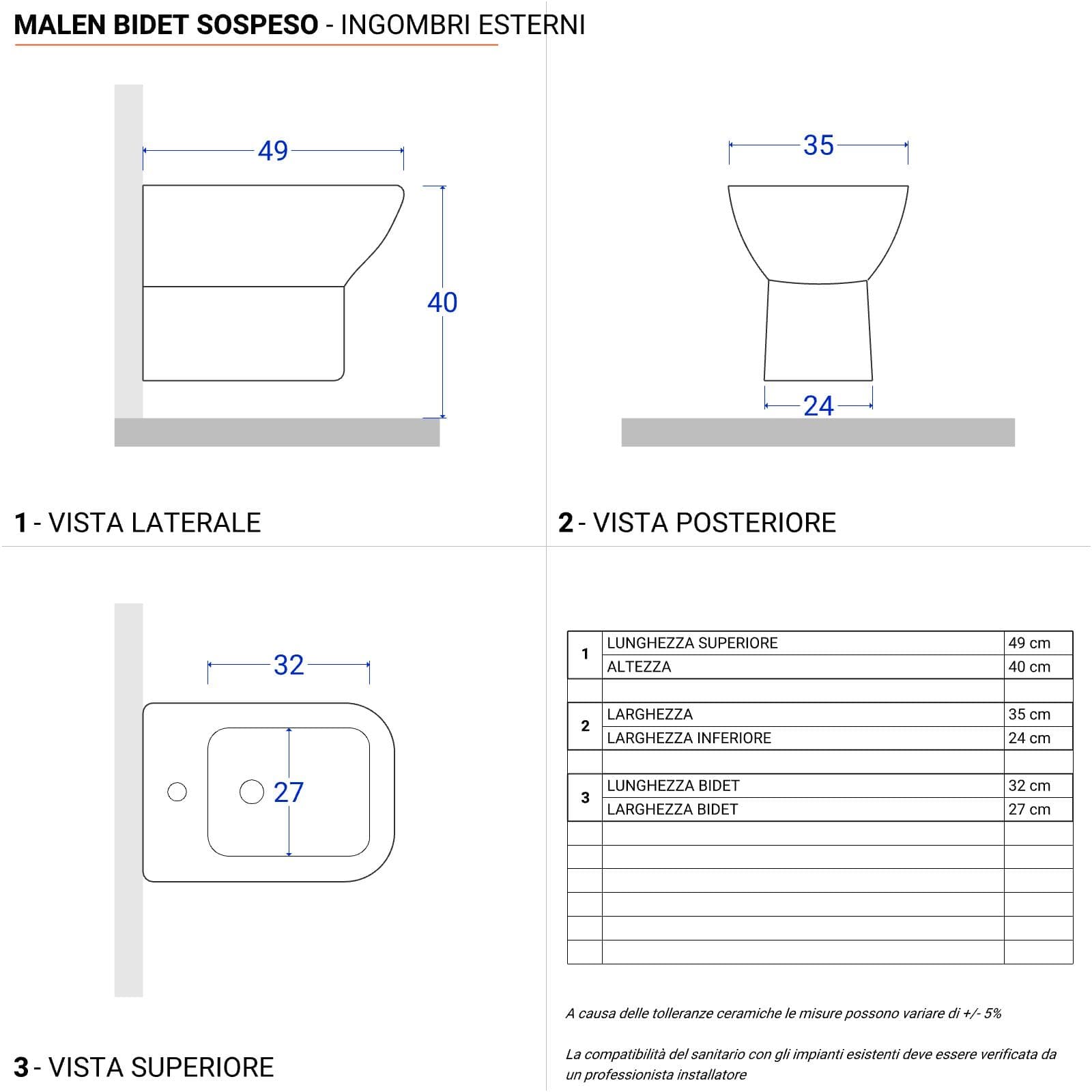 Sanitari sospesi e sedile softclose bianco - Malen