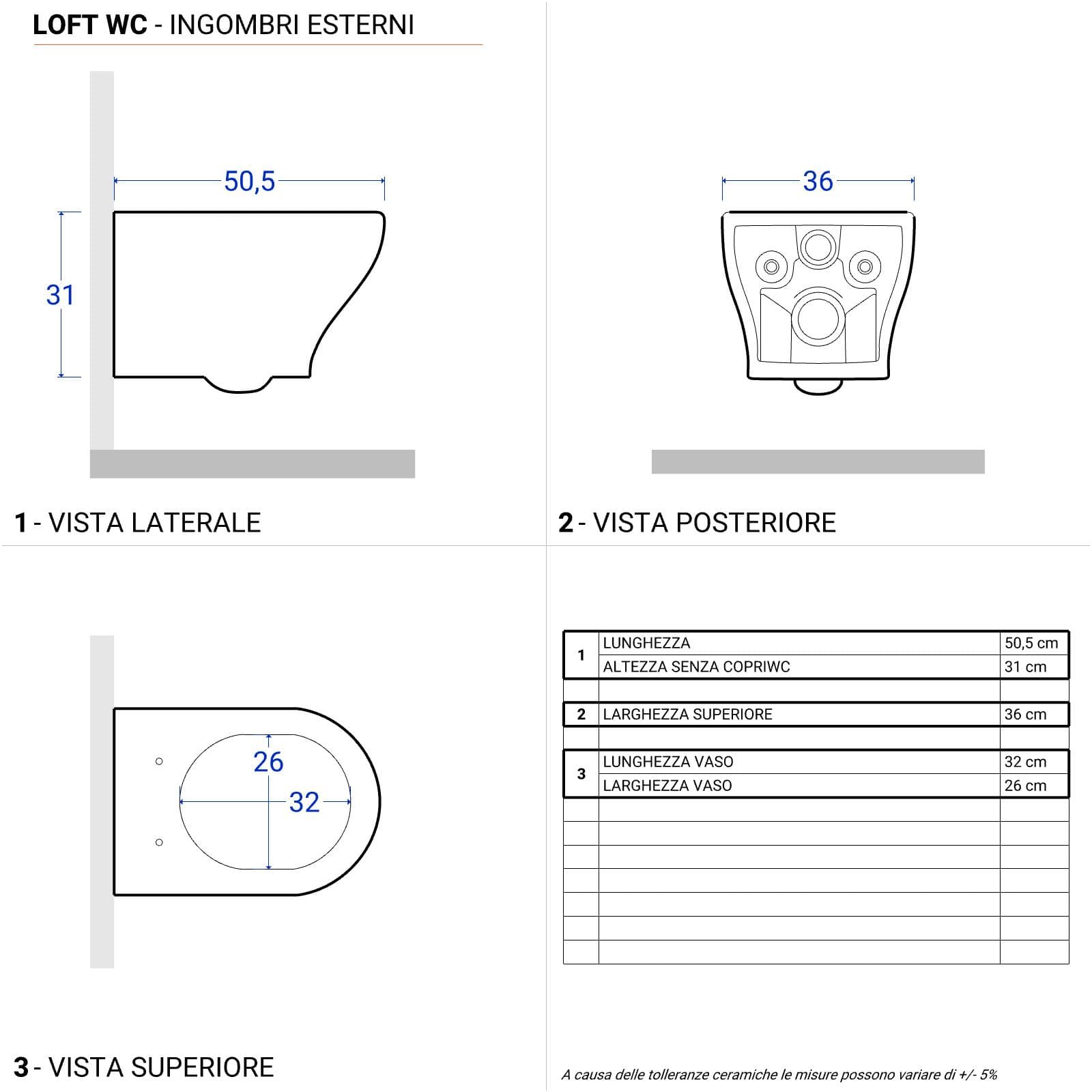 Sanitari sospesi in ceramica bianca con sedile copriwc slim