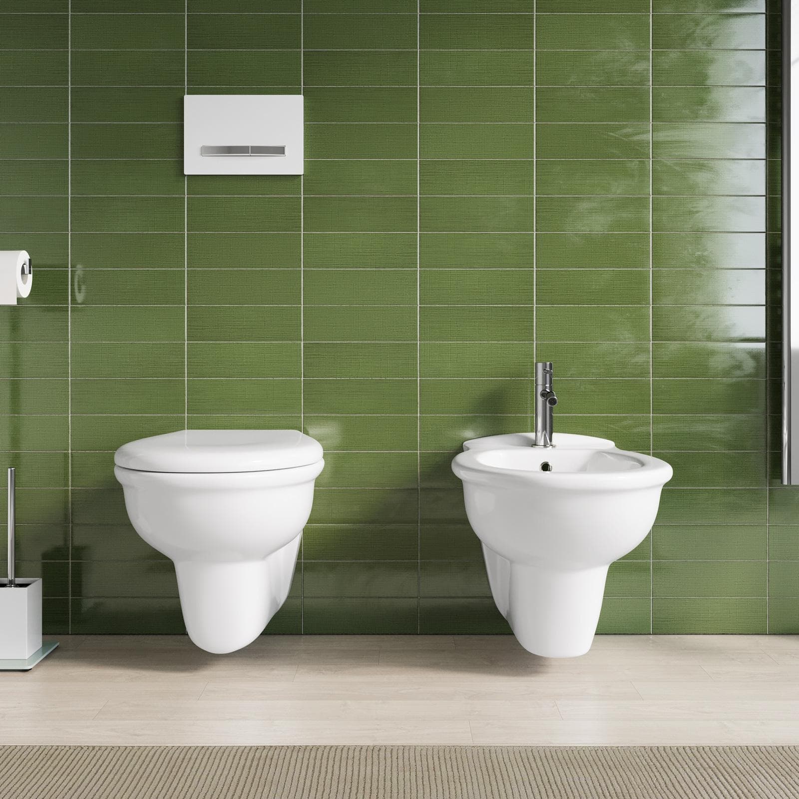 Sanitari sospesi in ceramica con sedile copri wc standard arredo moderno - Perls