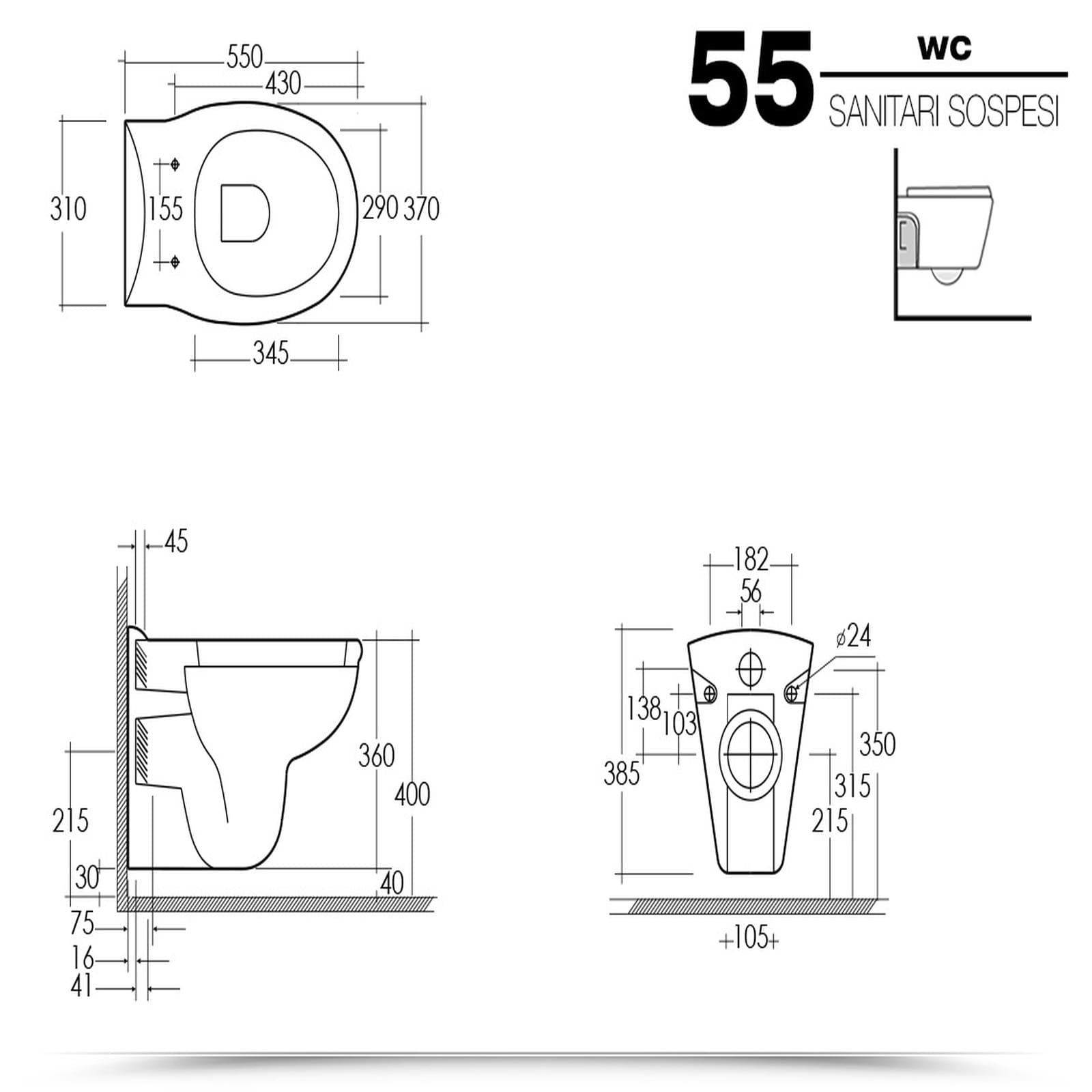 Sanitari sospesi in ceramica con sedile copri wc standard arredo moderno - Perls