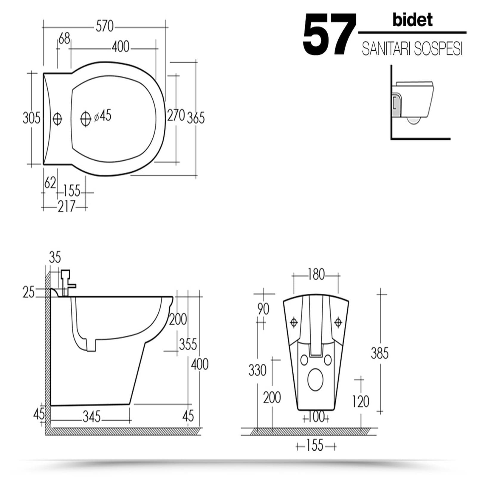 Sanitari sospesi in ceramica con sedile copri wc standard arredo moderno - Perls