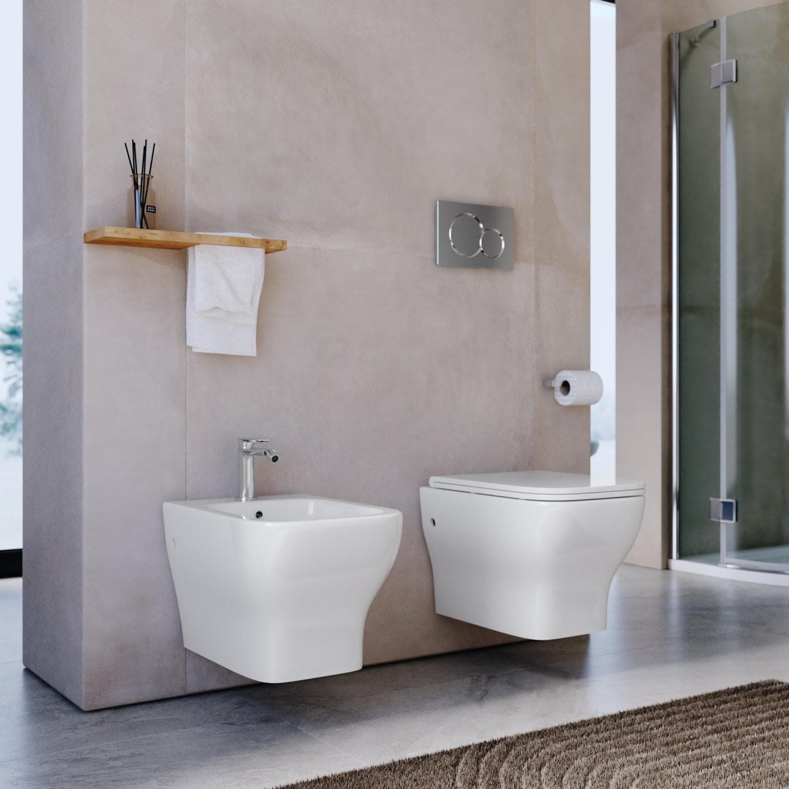 Sanitari sospesi in ceramica rimless con sedile softclose - Selbi