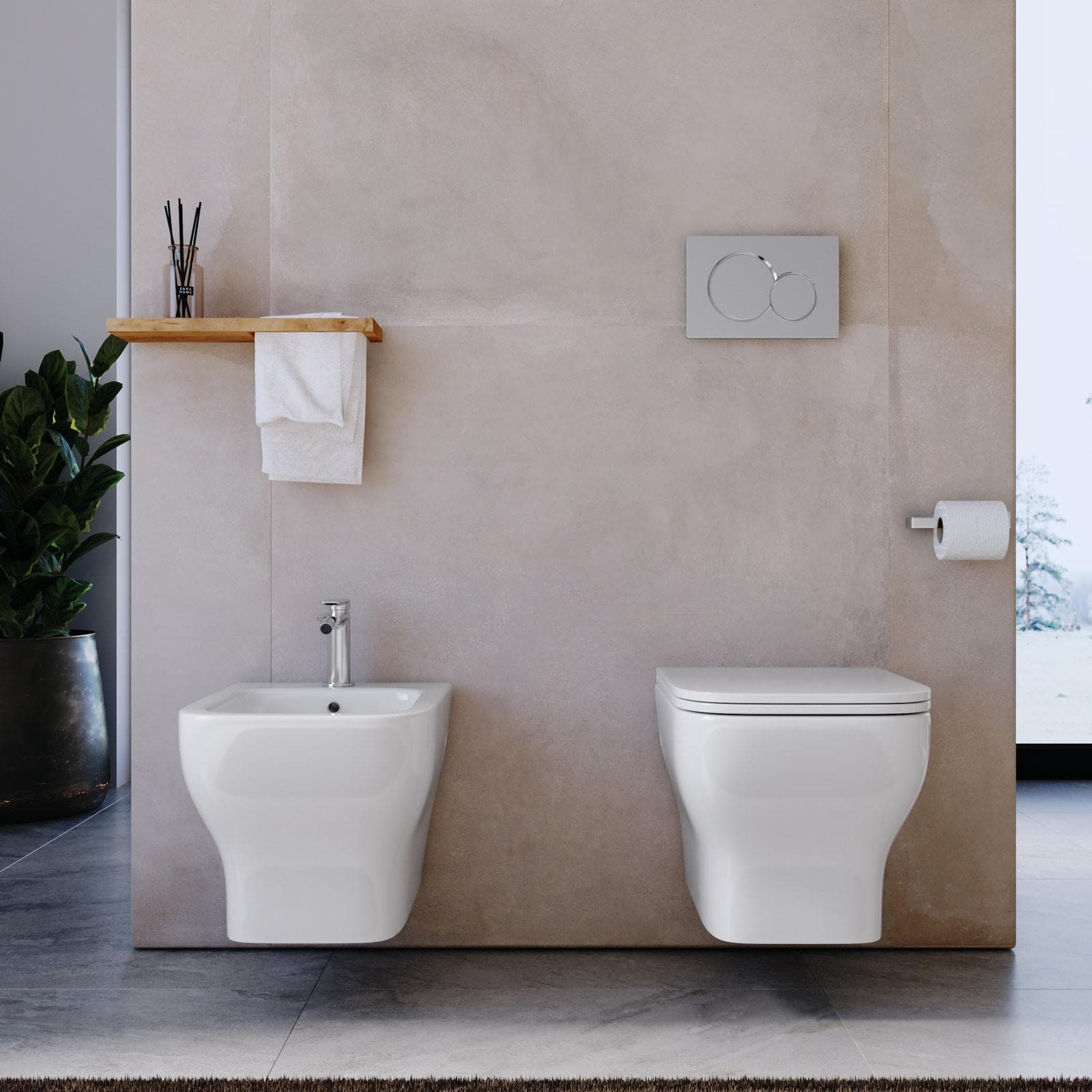 Sanitari sospesi in ceramica rimless con sedile softclose - Selbi