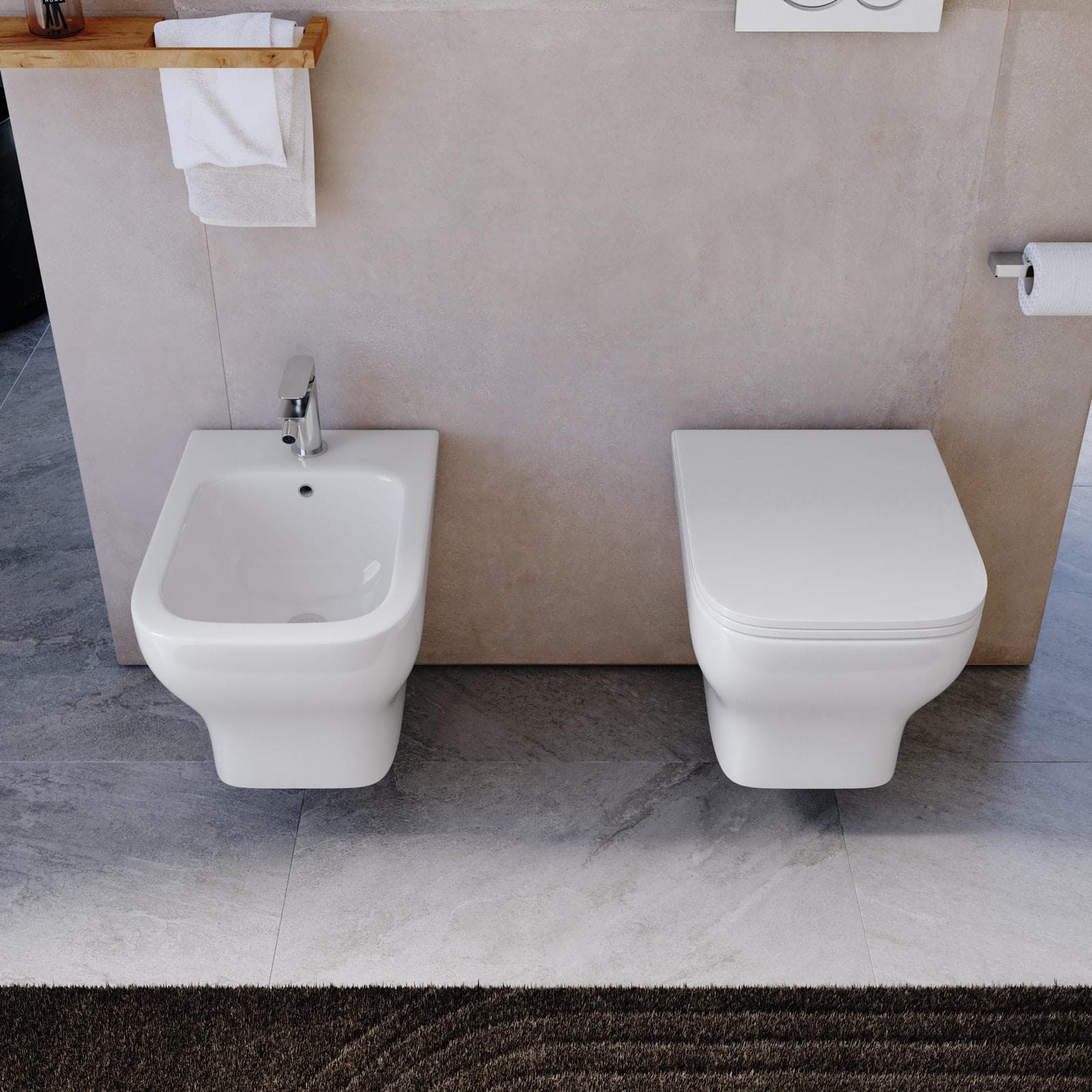 Sanitari sospesi in ceramica rimless con sedile softclose - Selbi