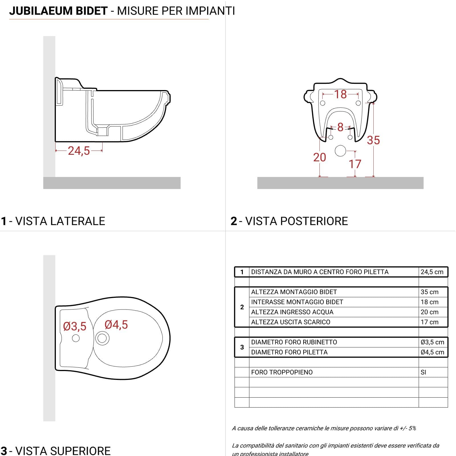 Sanitari sospesi in ceramica serie JUBILAEUM di Azzurra con sedile copri wc design classico