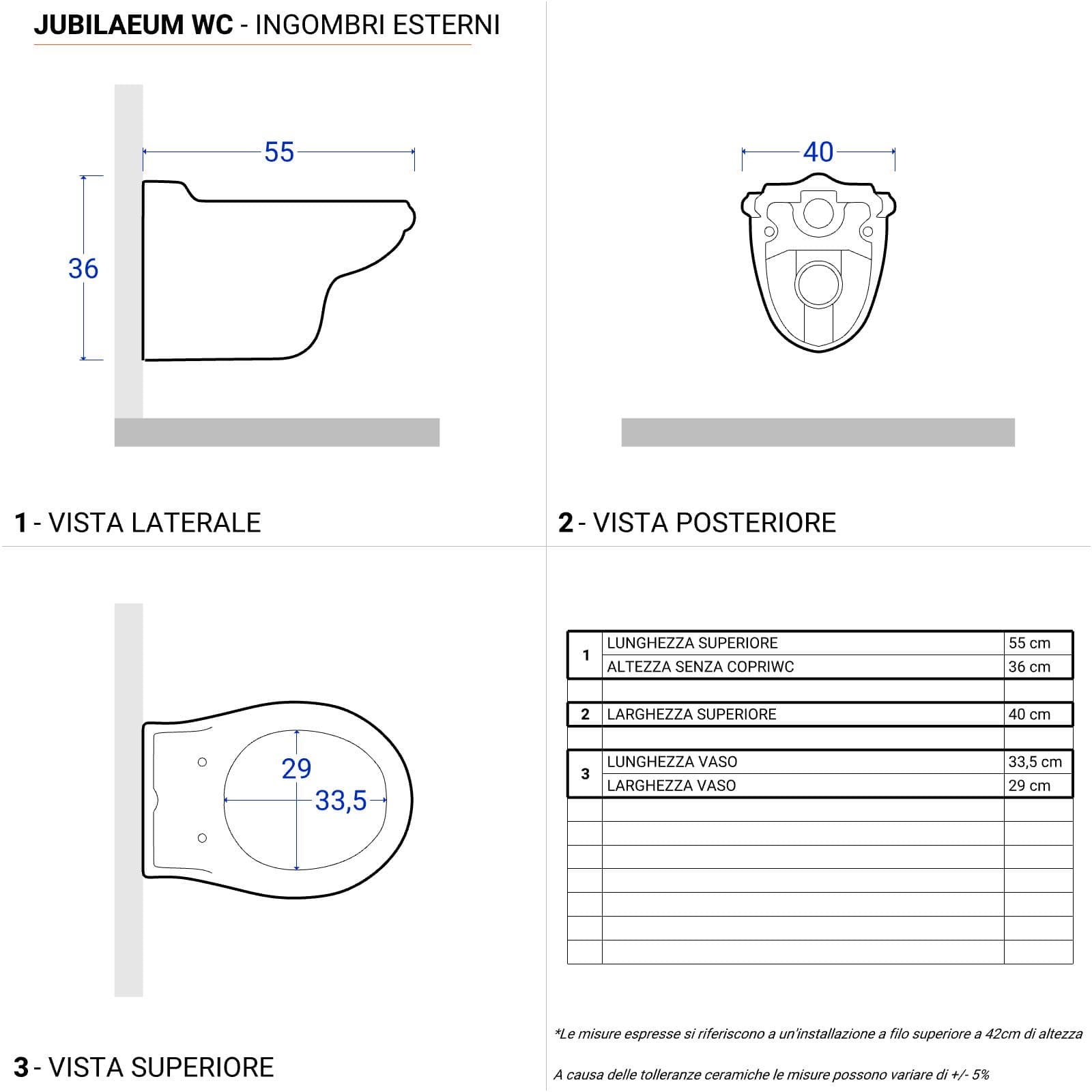 Sanitari sospesi in ceramica serie JUBILAEUM di Azzurra con sedile copri wc design classico