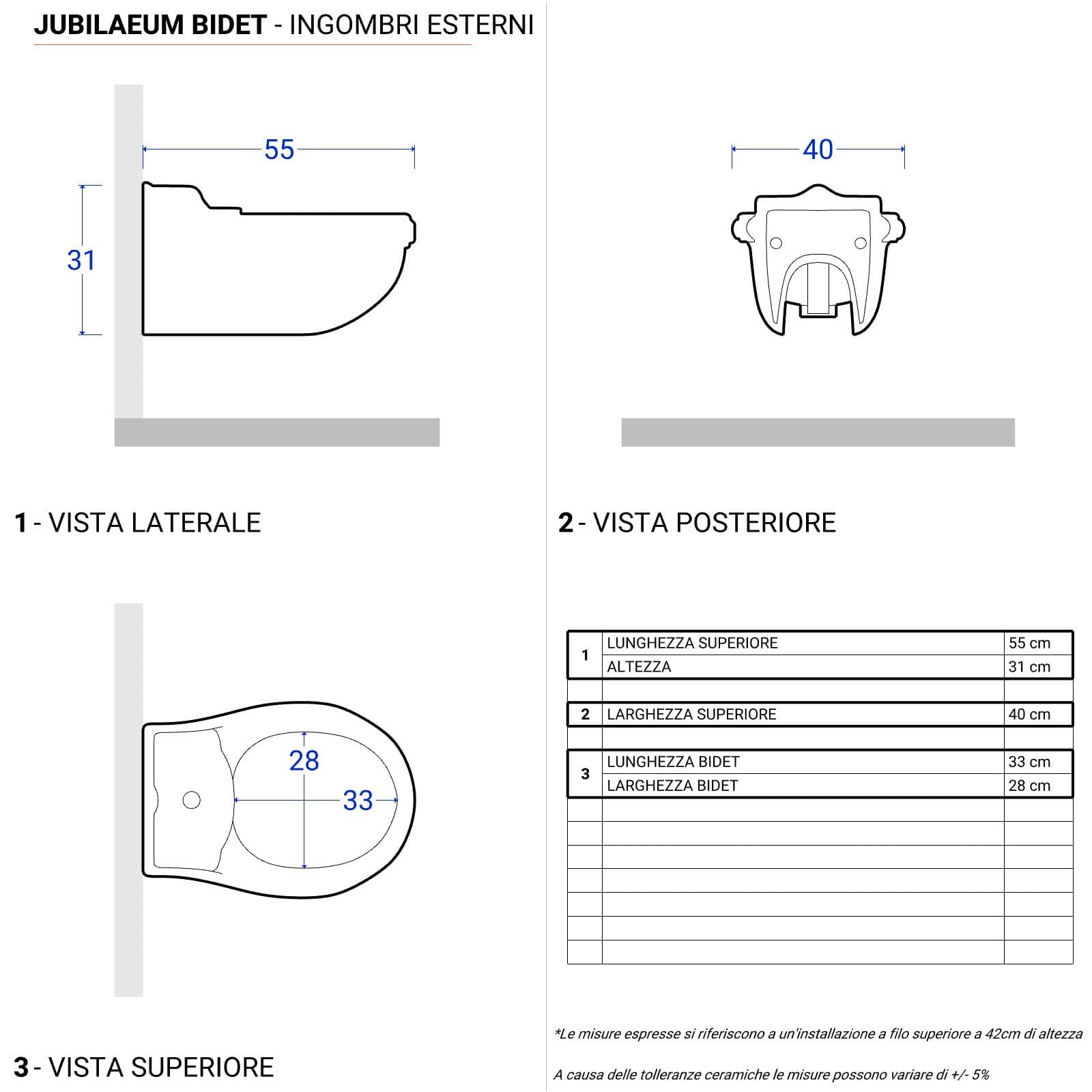 Sanitari sospesi in ceramica serie JUBILAEUM di Azzurra con sedile copri wc design classico