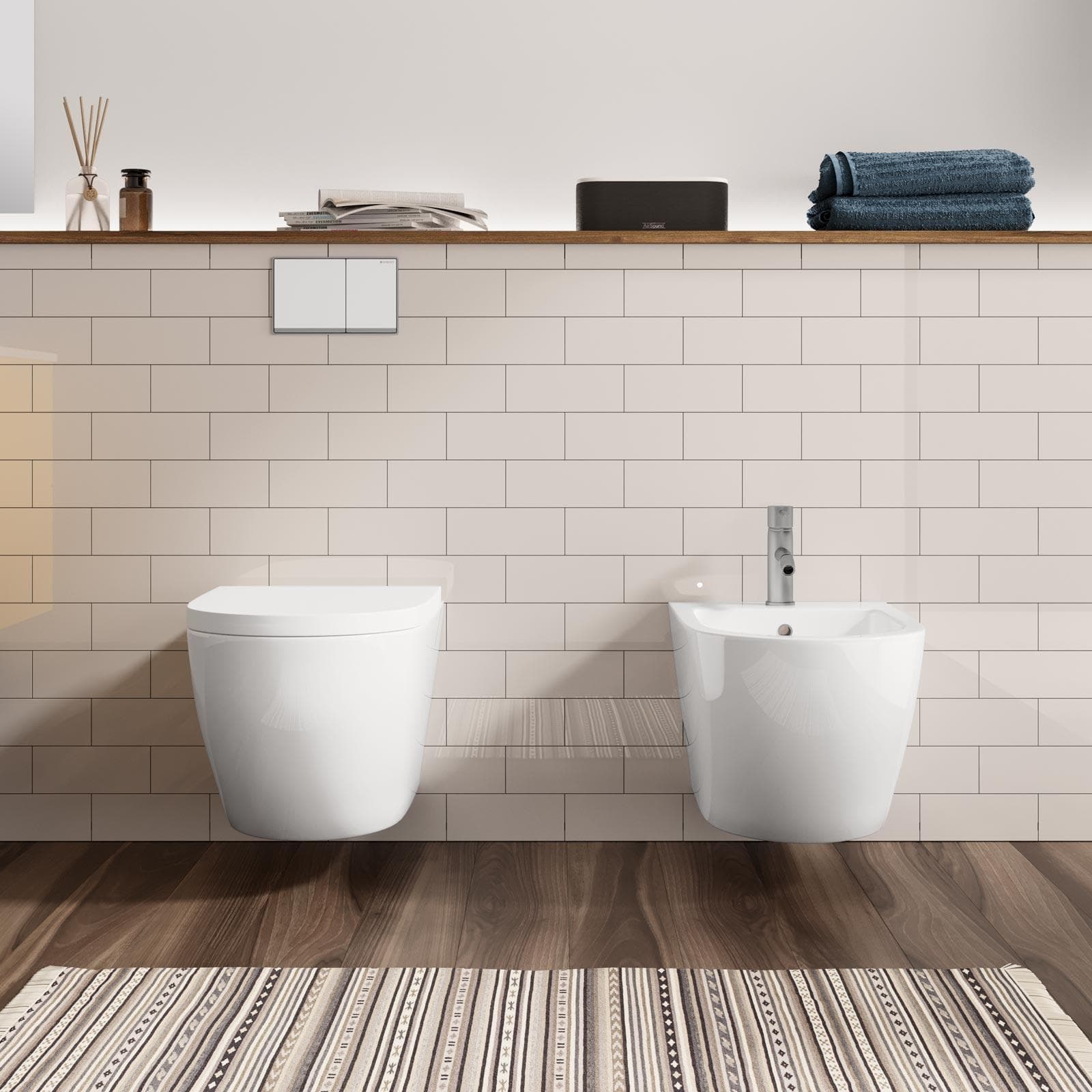 Sanitari sospesi rimless ceramica Volga risciacquo integrale con copriwc softclose