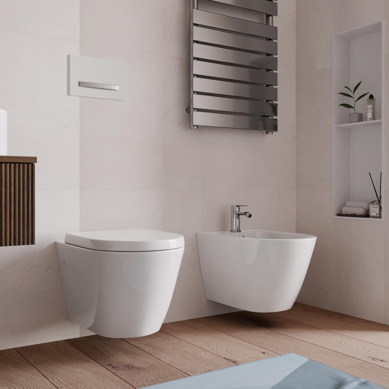 Sanitari sospesi Rimless vaso bidet e sedile in ceramica senza brida bianco - Hottis