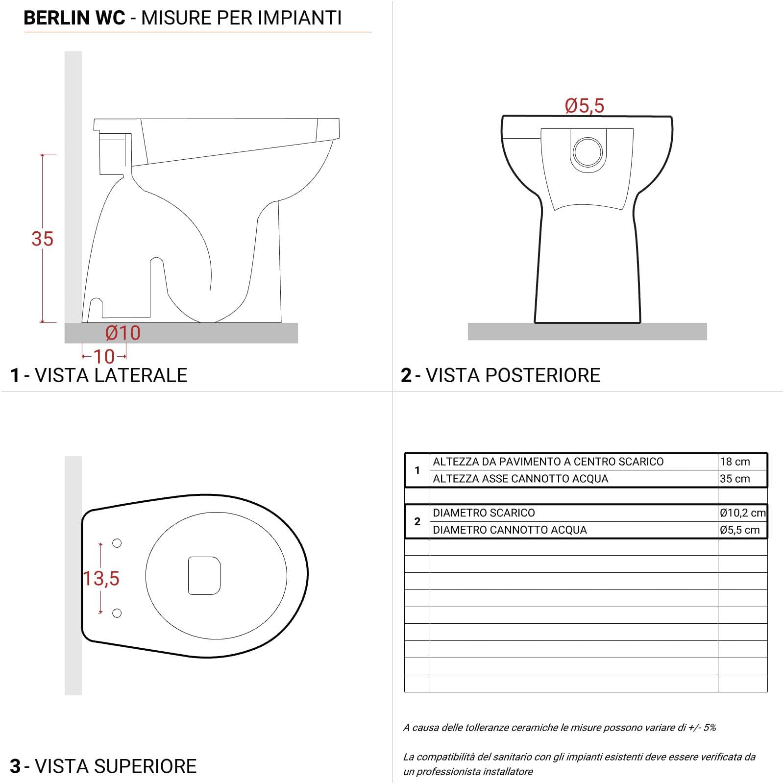 Sanitari tradizionali in ceramica bianca con copriwc e scarico a terra - Perth