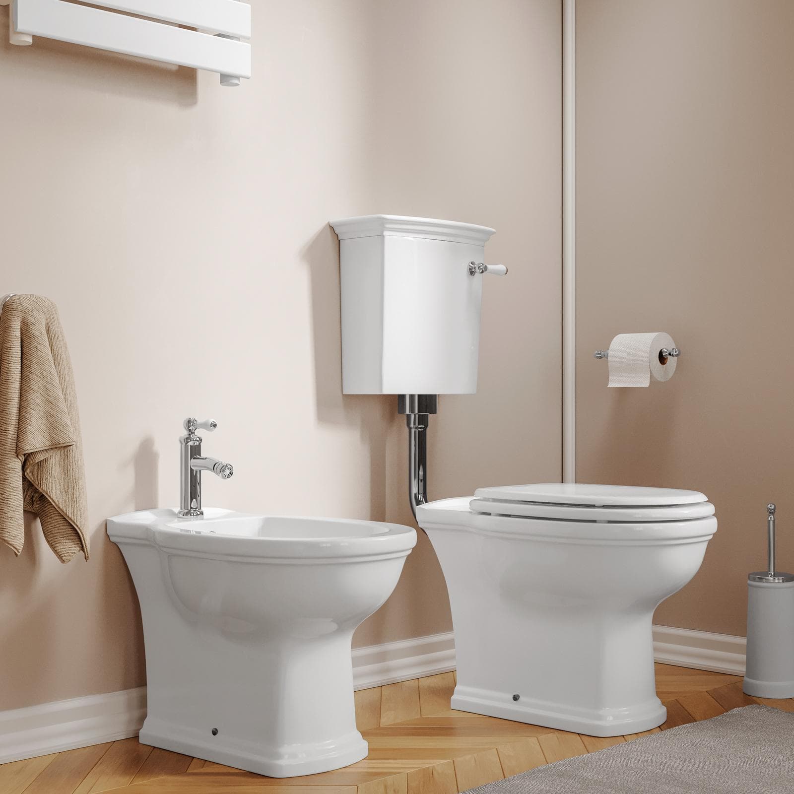Sanitari con cassetta di scarico bidet monoforo e sedile bianco - Fanit