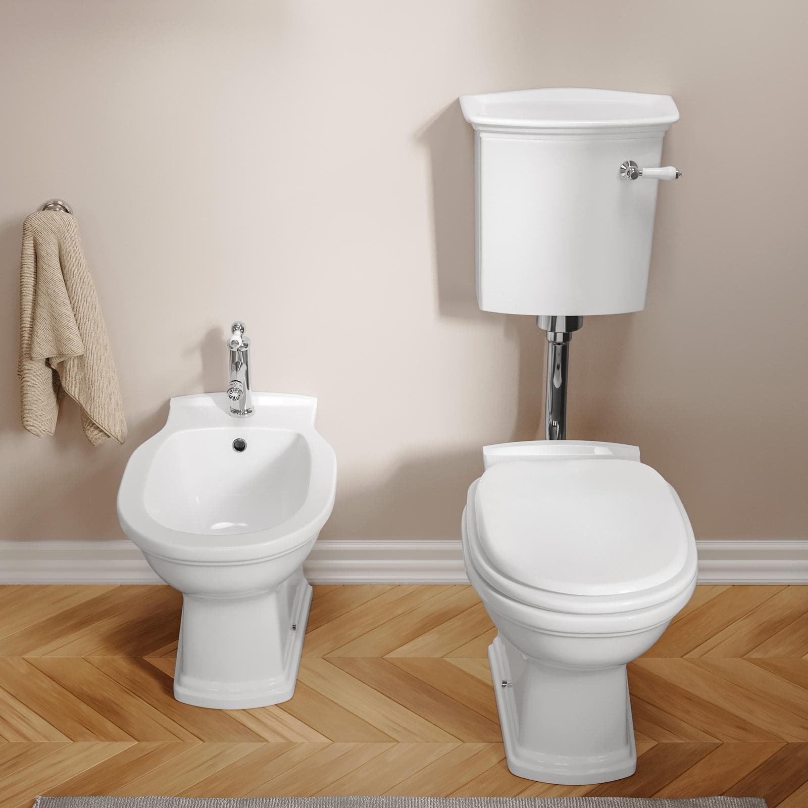 Sanitari con cassetta di scarico bidet monoforo e sedile bianco - Fanit