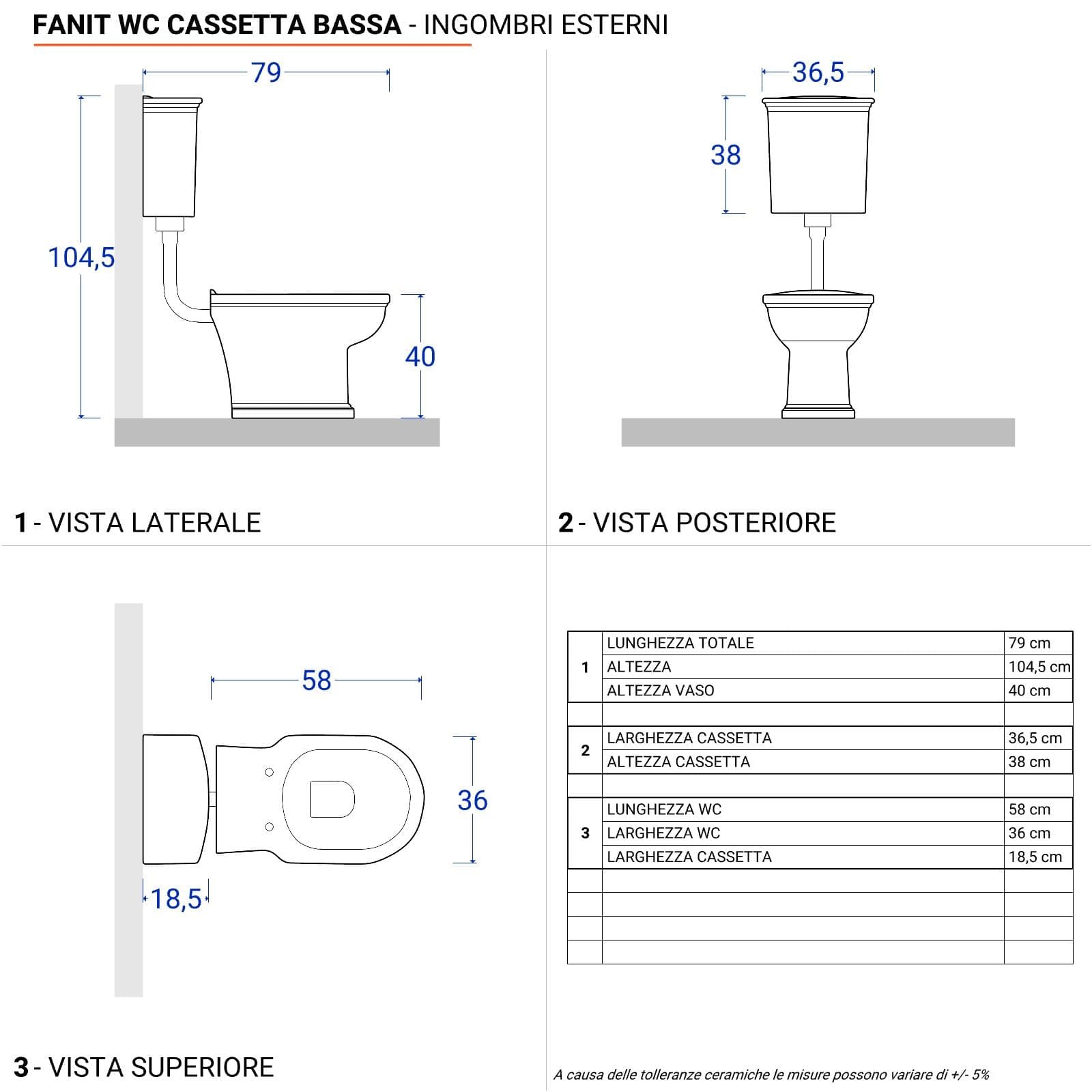 Sanitari con cassetta di scarico bidet monoforo e sedile bianco - Fanit