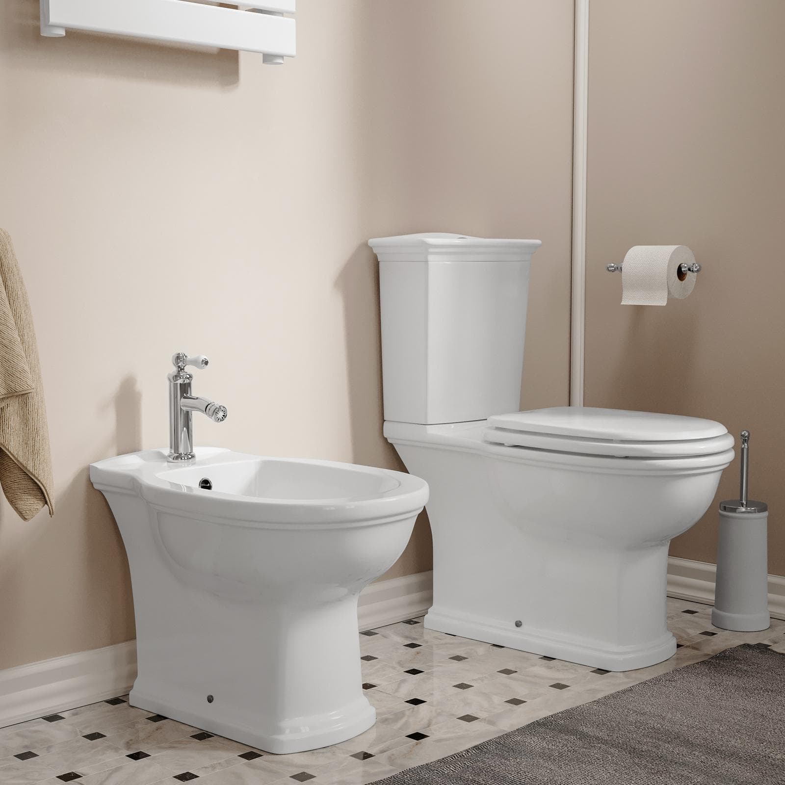 Sanitari monoblocco con bidet monoforo e sedile in ceramica bianca - Fanit