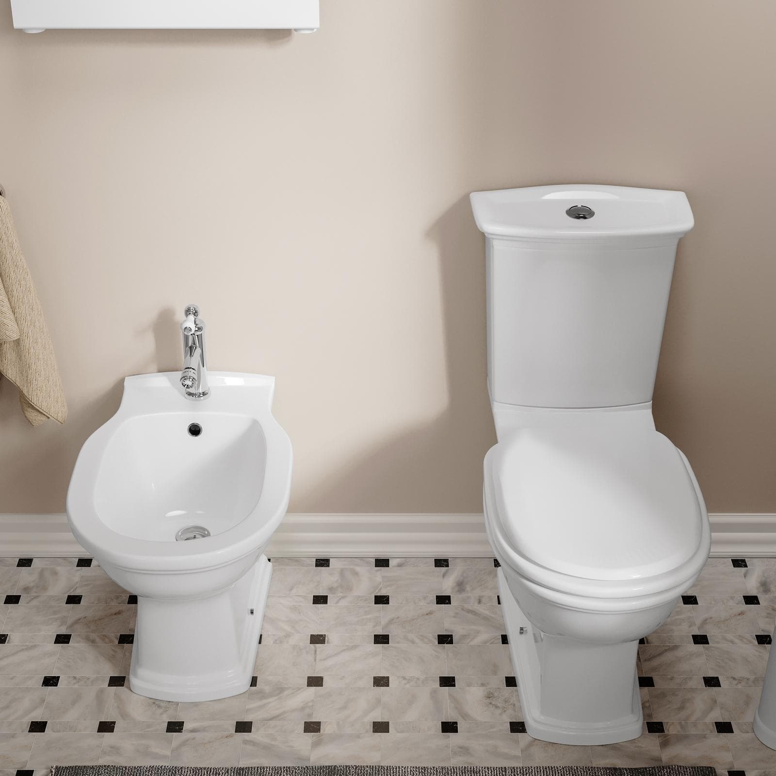 Sanitari monoblocco con bidet monoforo e sedile in ceramica bianca - Fanit