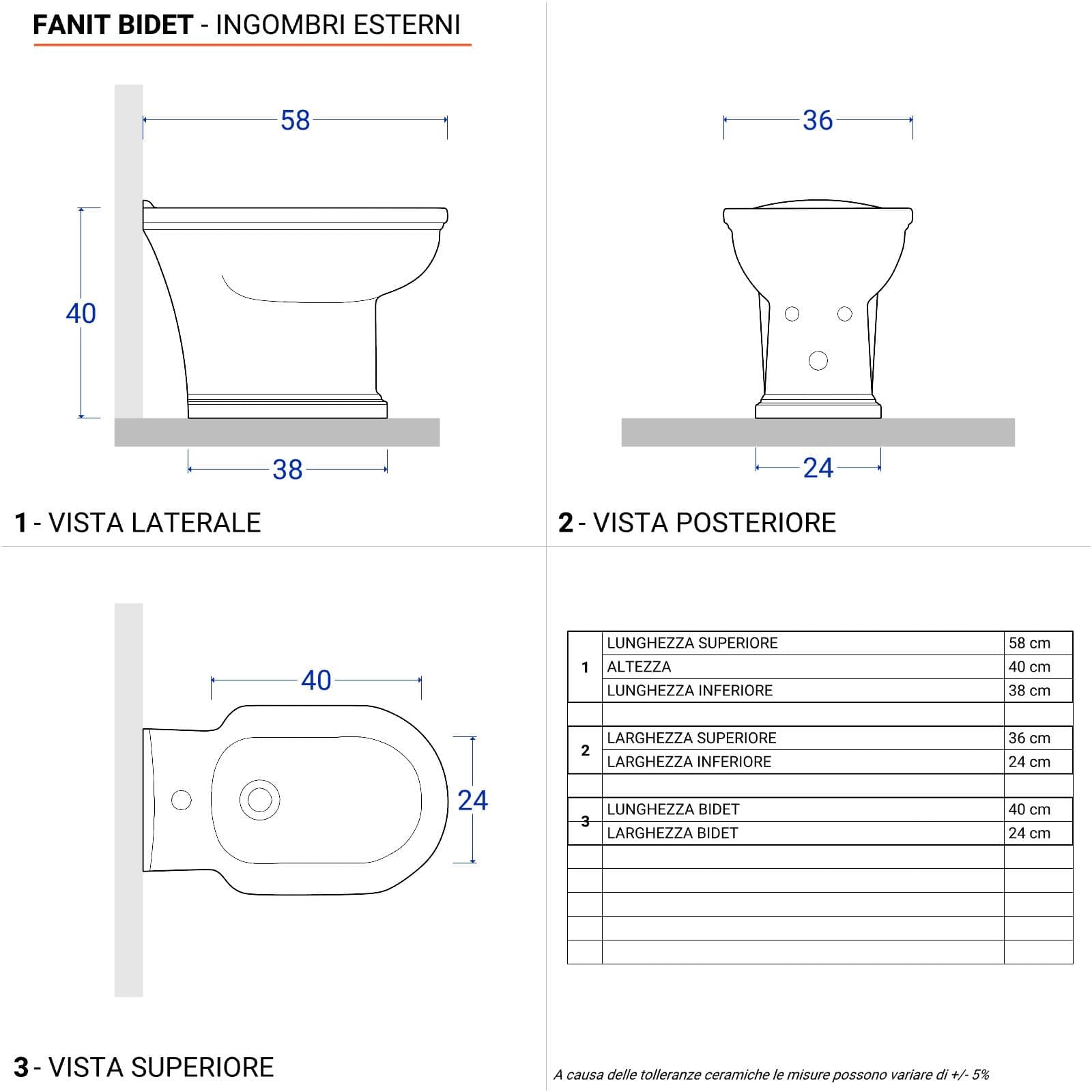 Sanitari monoblocco con bidet monoforo e sedile in ceramica bianca - Fanit
