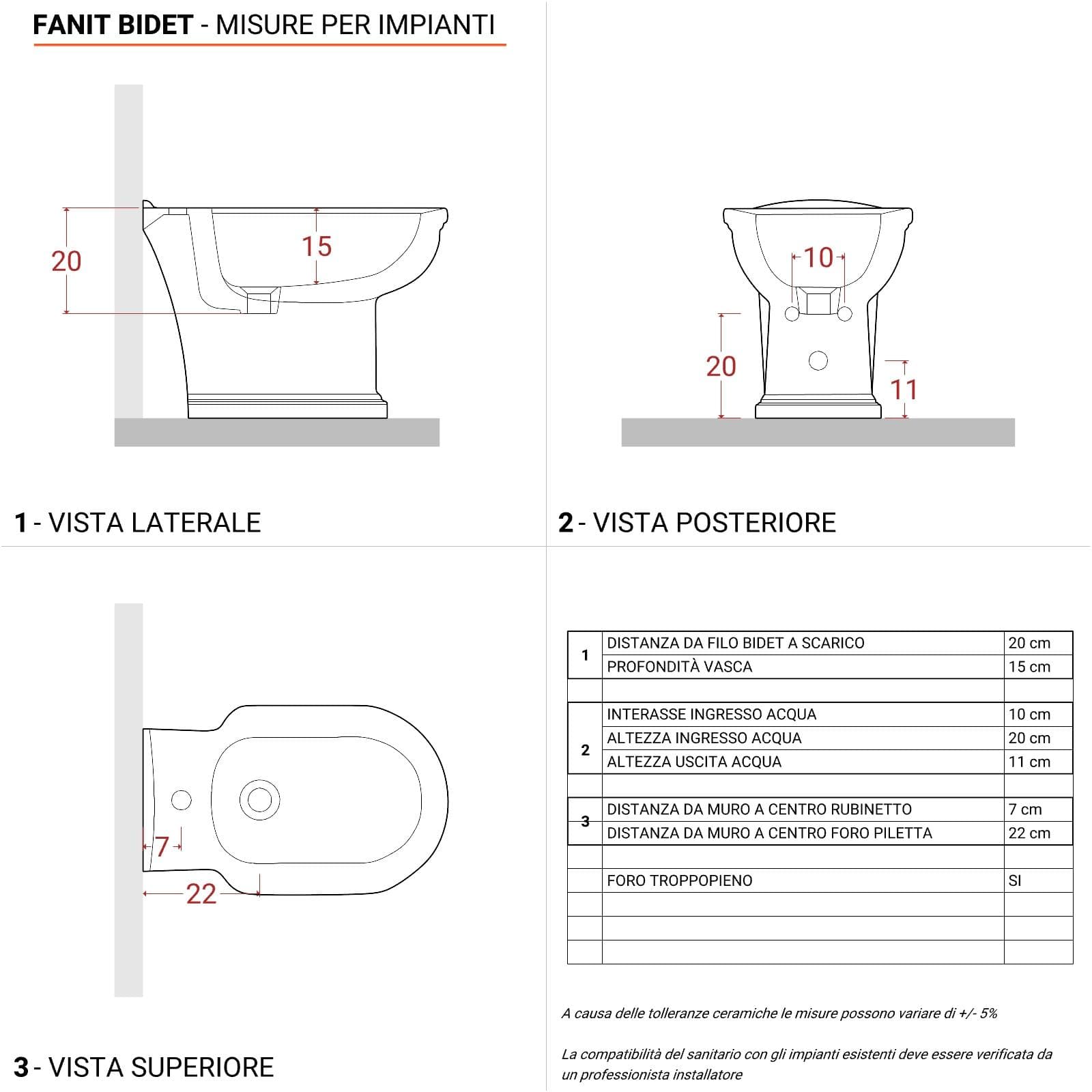 Sanitari monoblocco con bidet monoforo e sedile in ceramica bianca - Fanit