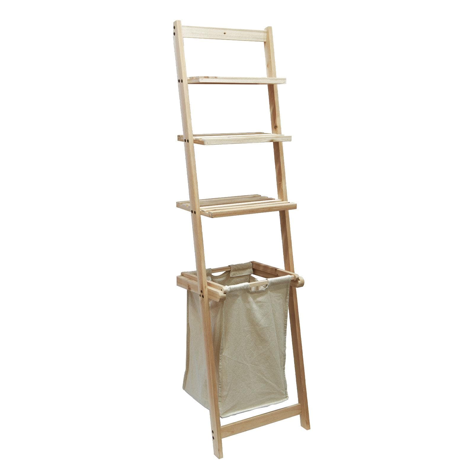 Scala arredo da bagno o lavanderia con porta biancheria e ripiani in legno 155 cm - Grace