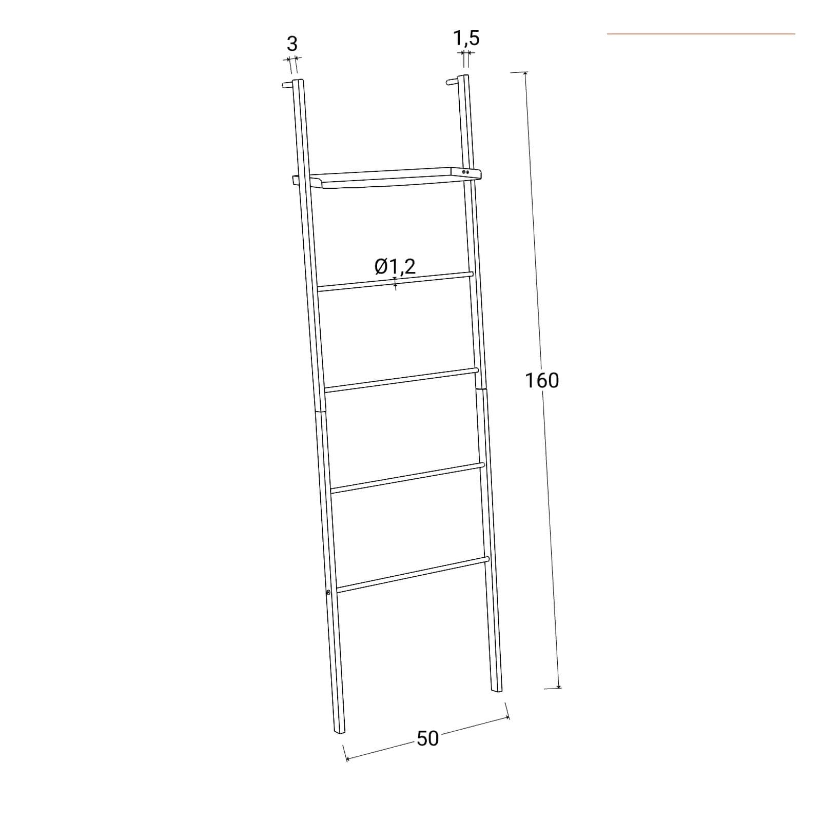 Scala porta salviette da parete 160 h cm in metallo nero con ripiano - Zeit