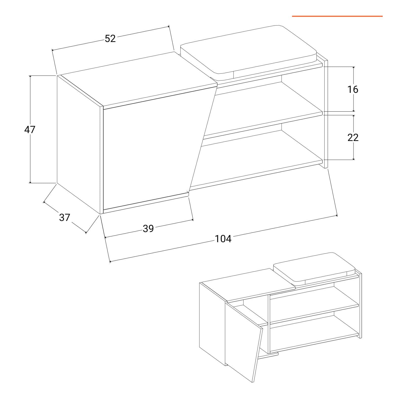 Scarpiera 104x47h cm in legno cashmere e rovere con ripiano e anta - Kantiko