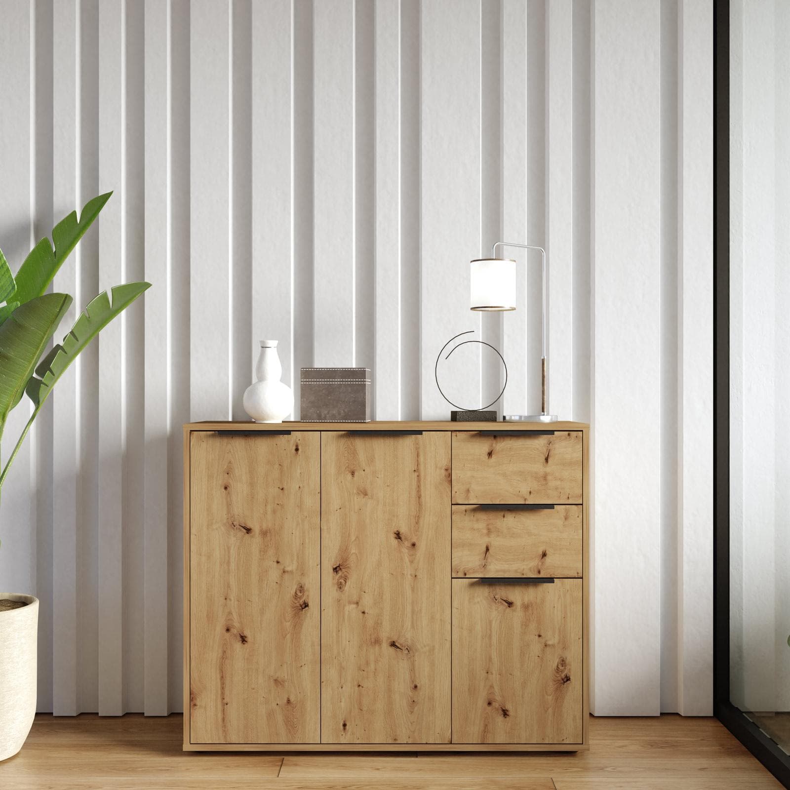 Scarpiera 106x87h cm rovere artisan con 3 ante e 2 cassetti - Delhi
