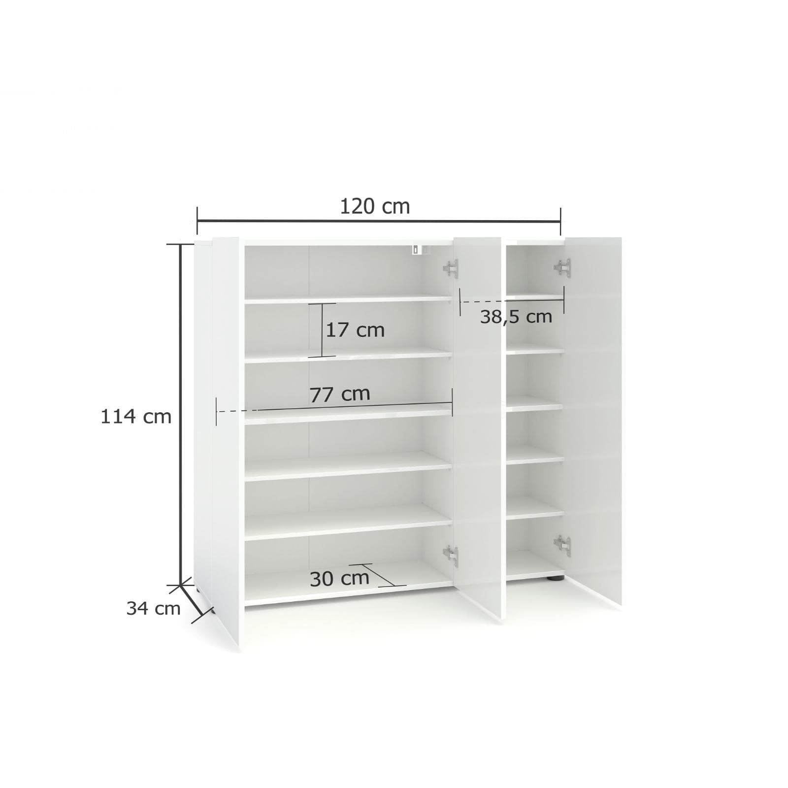 Scarpiera 120x114h cm bianco lucido con 3 ante - Macie