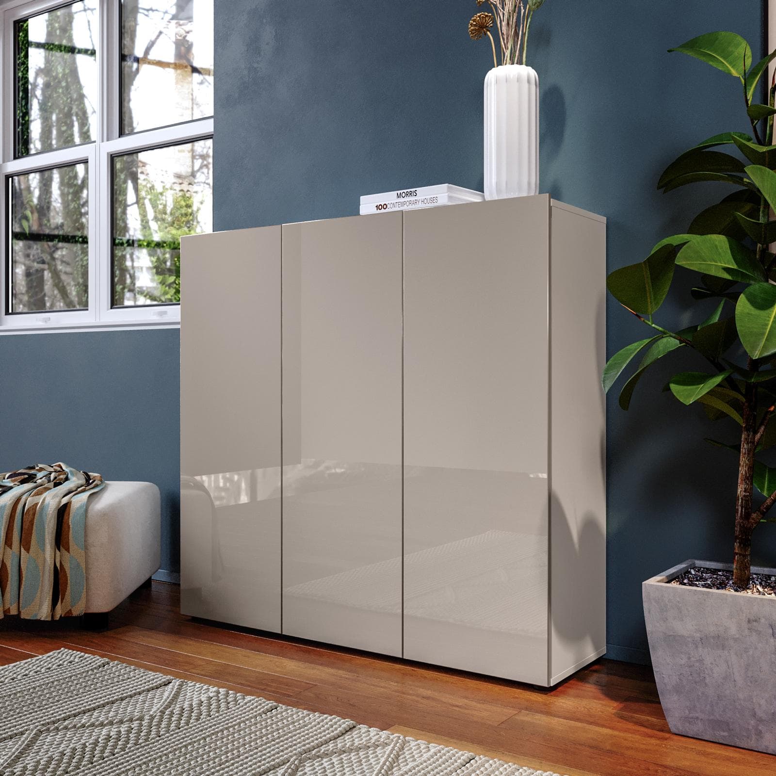 Scarpiera 120x115h cm cashmere lucido con 3 ante - Macie