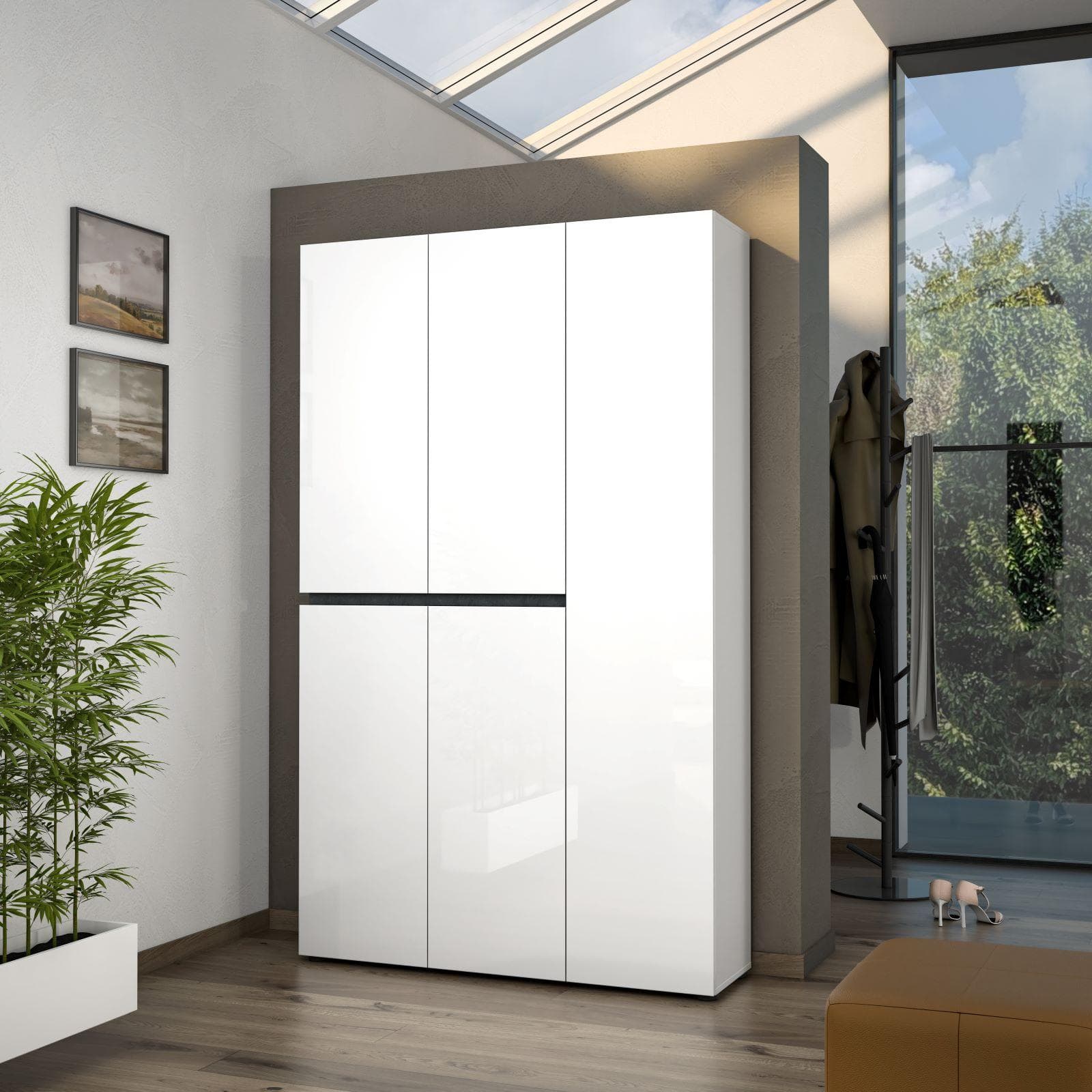 Scarpiera 120x200h cm con 5 ante soft close bianco lucido e antracite - Burke