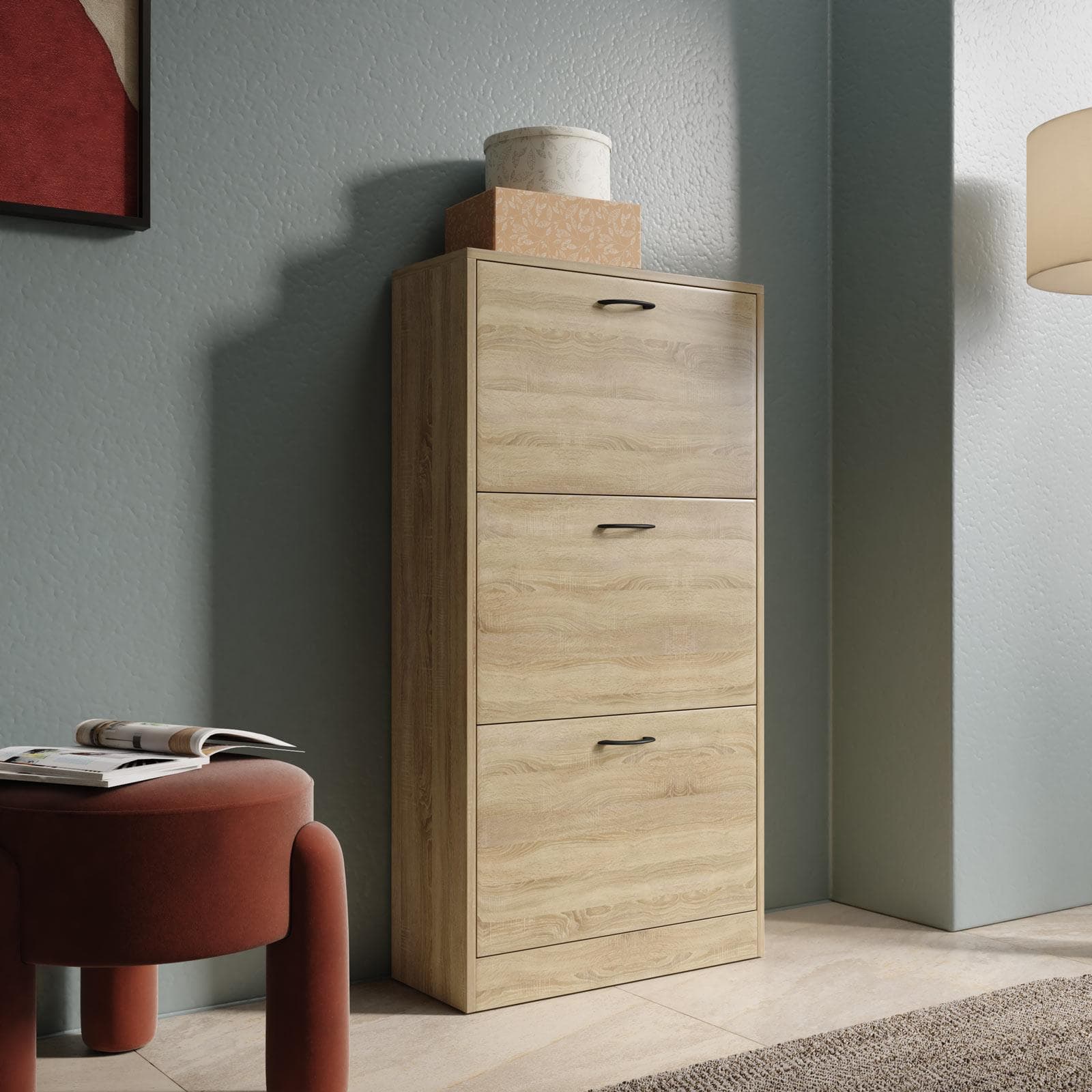 Scarpiera 60x116h cm rovere moderno con 3 ante - Tlifin